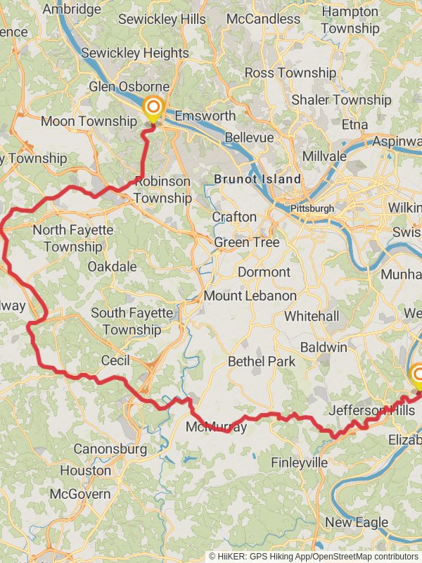 Map of Montour Trail, Allegheny County