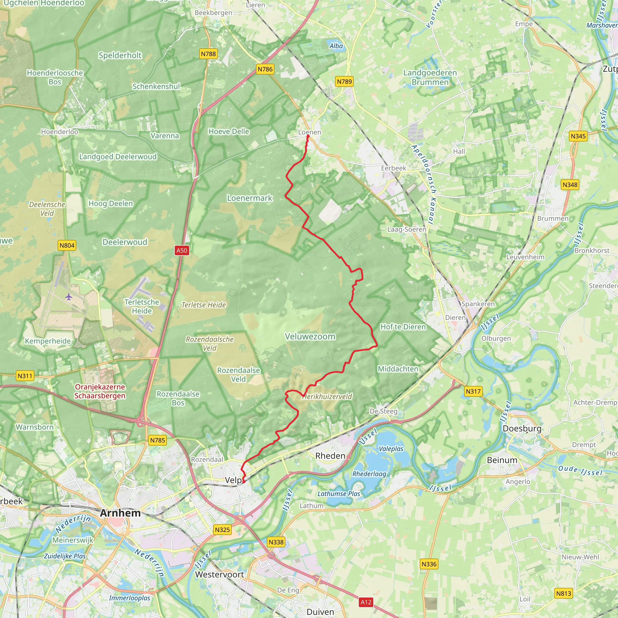 Velp to Bruisbeek via Ossenberg and Herikhuizerveld mobile static map