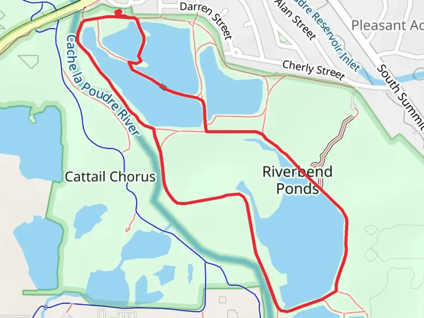 An image depicting the trail Riverbend Ponds Loop and its surrounding area.