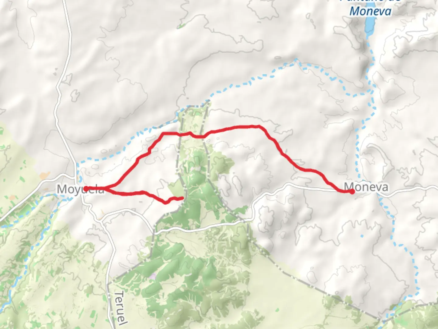 An image depicting the trail Moyuela - Moneva PR Z 28 and its surrounding area.