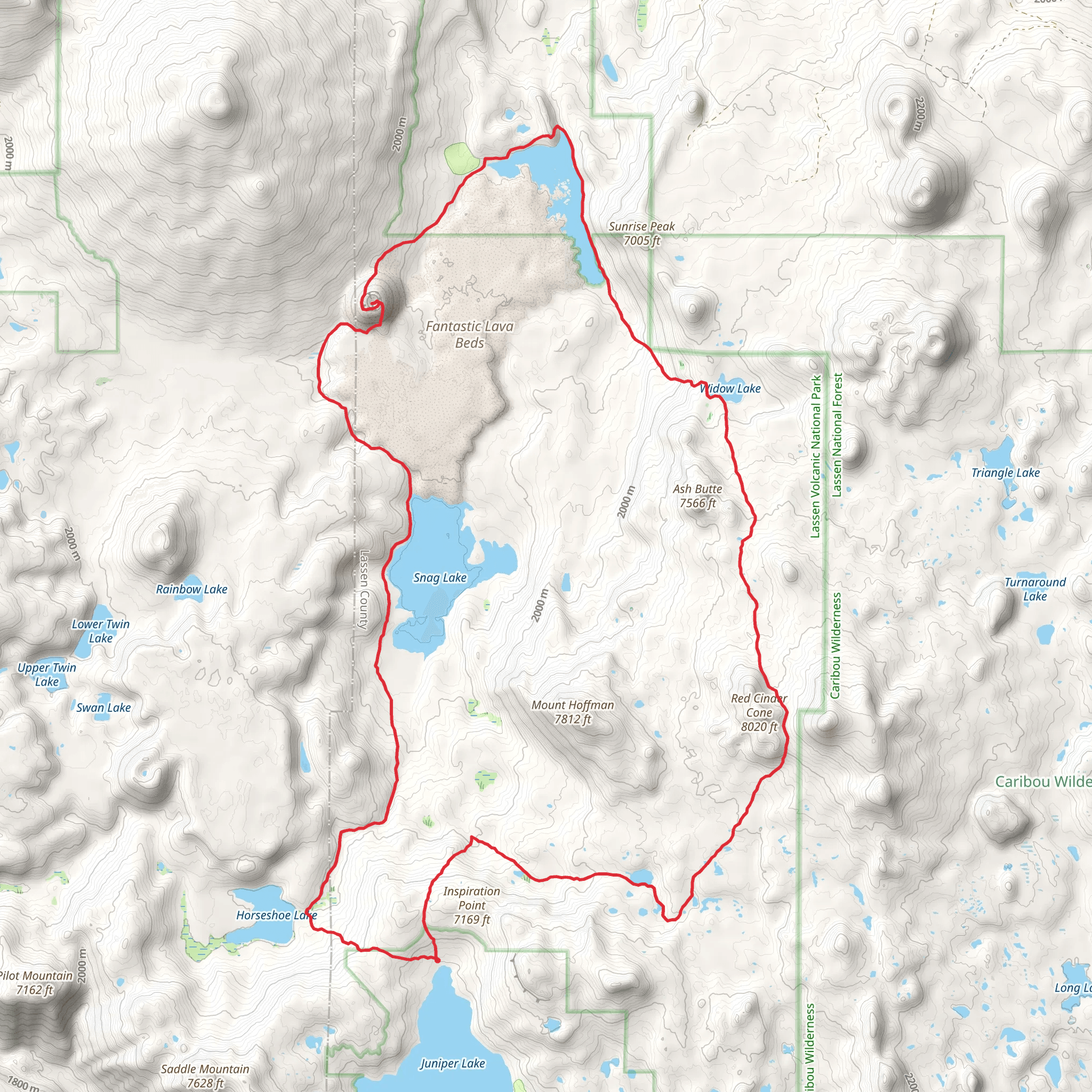 Snag Lake, Cinder Cone Trail and Butte Lake Trail mobile static map