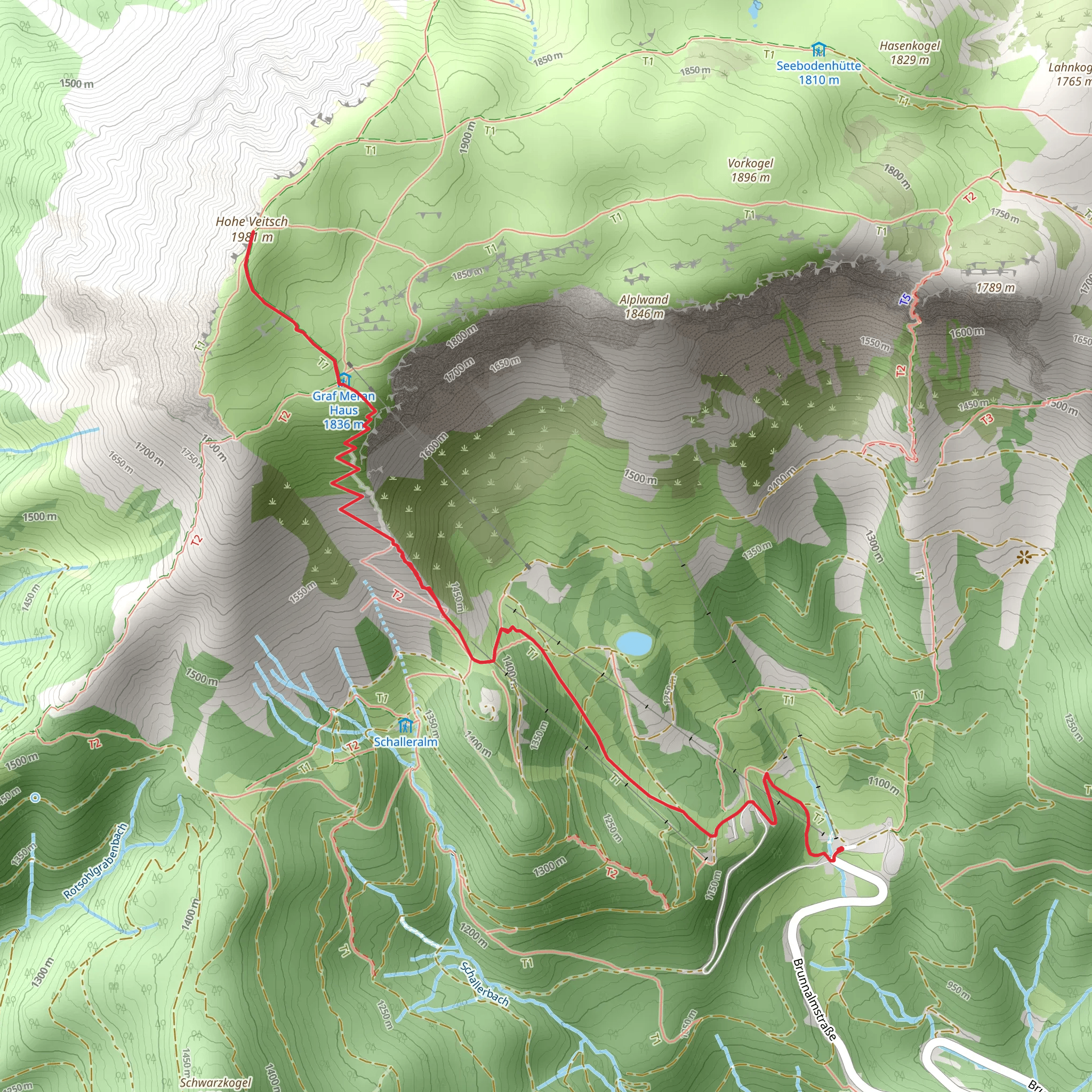 Brunnalm to Hohe Veitsch mobile static map