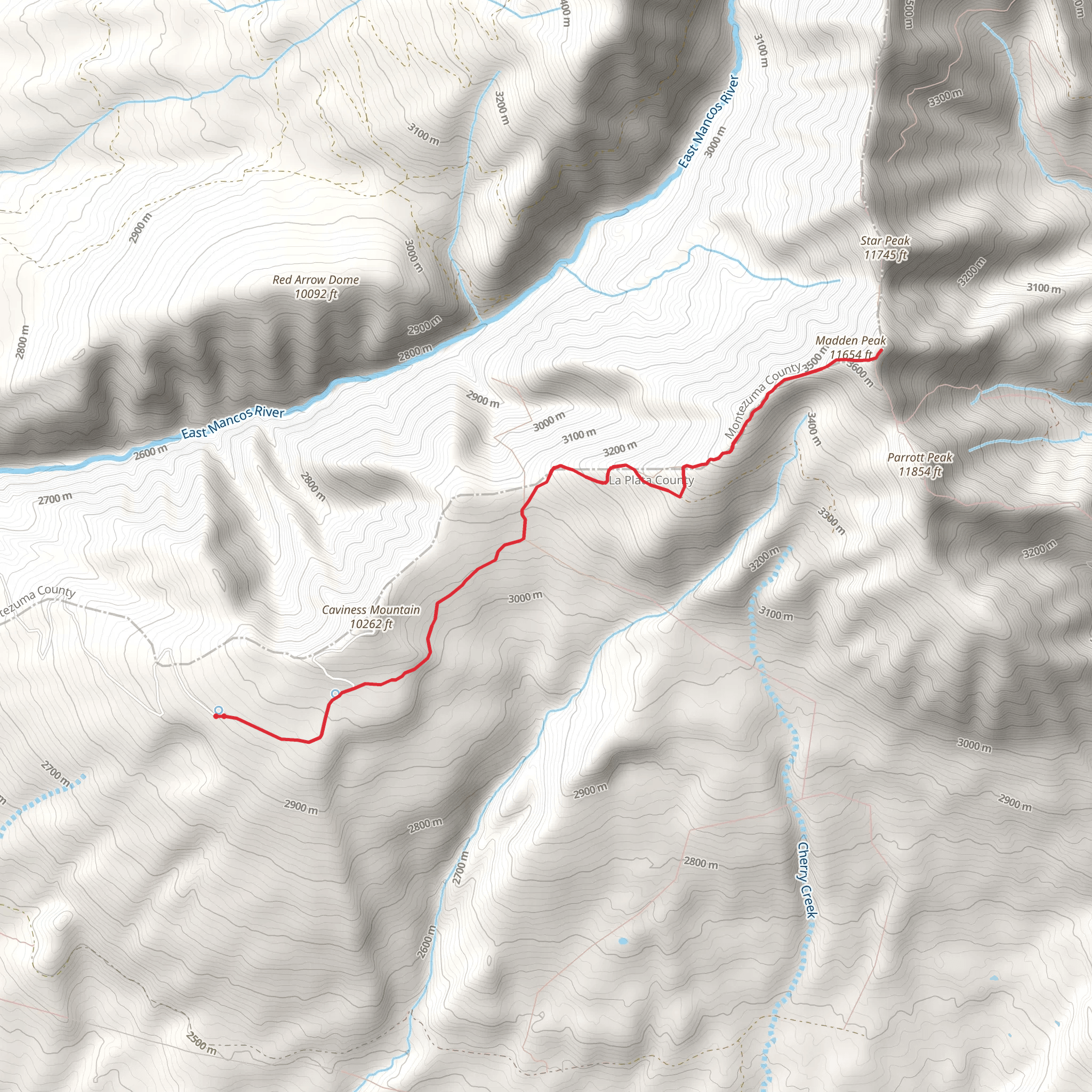Madden Peak Out and Back mobile static map