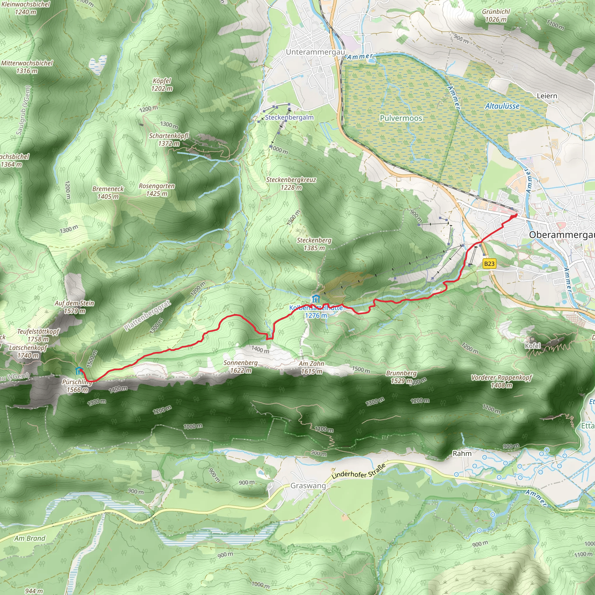 Oberammergau to August Schuster-Haus via Kofelsteig mobile static map