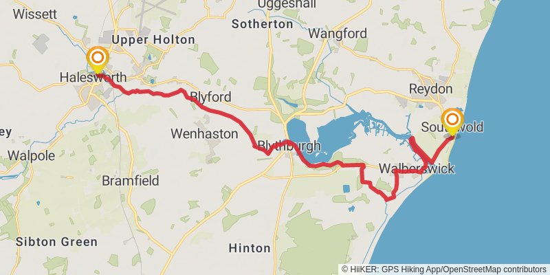 Flatford to Lowestoft Walk stage 8 Map