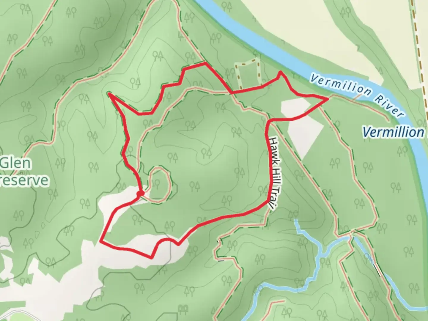 An image depicting the trail Tall Tree Trail and Hawk Hill Loop Trail and its surrounding area.