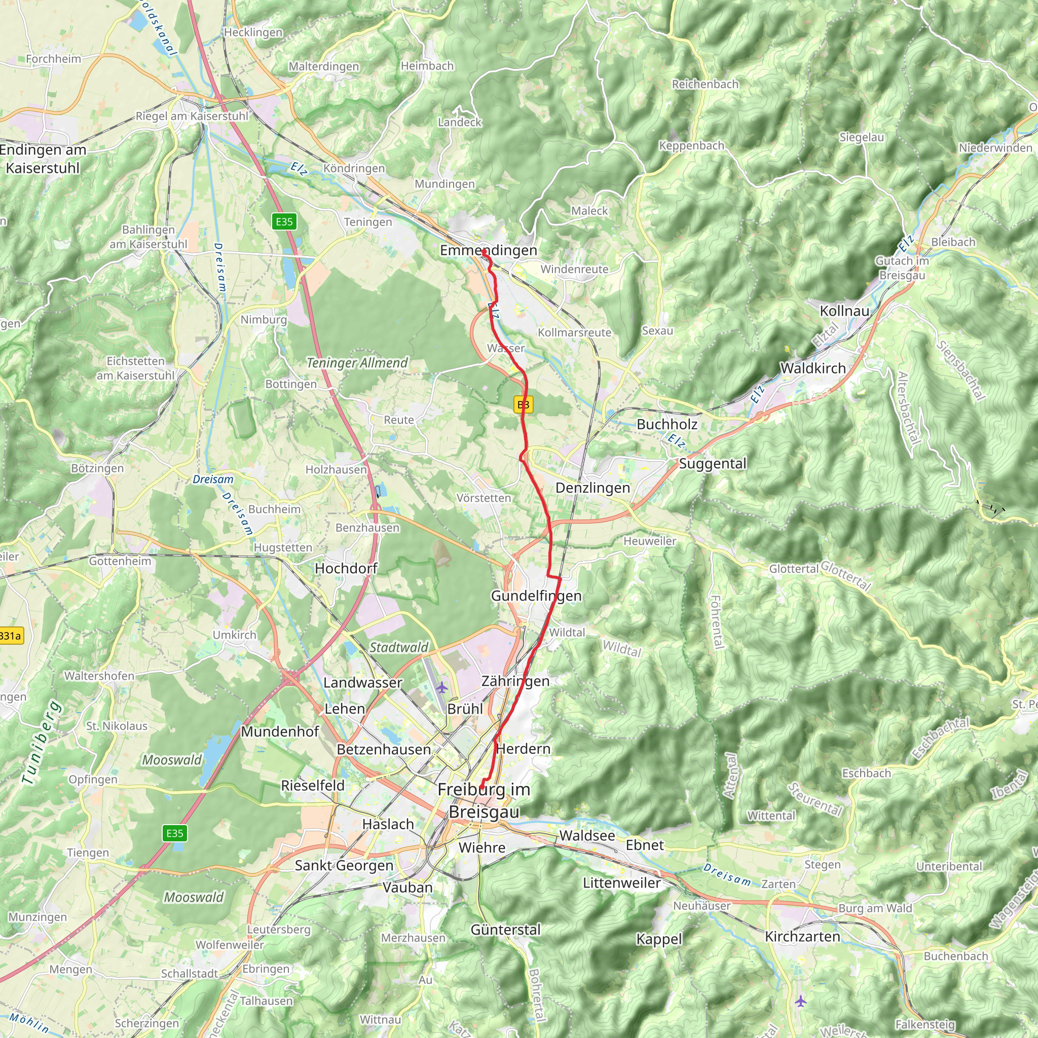 Freiburg Hauptbahnhof to Emmendingen Walk mobile static map