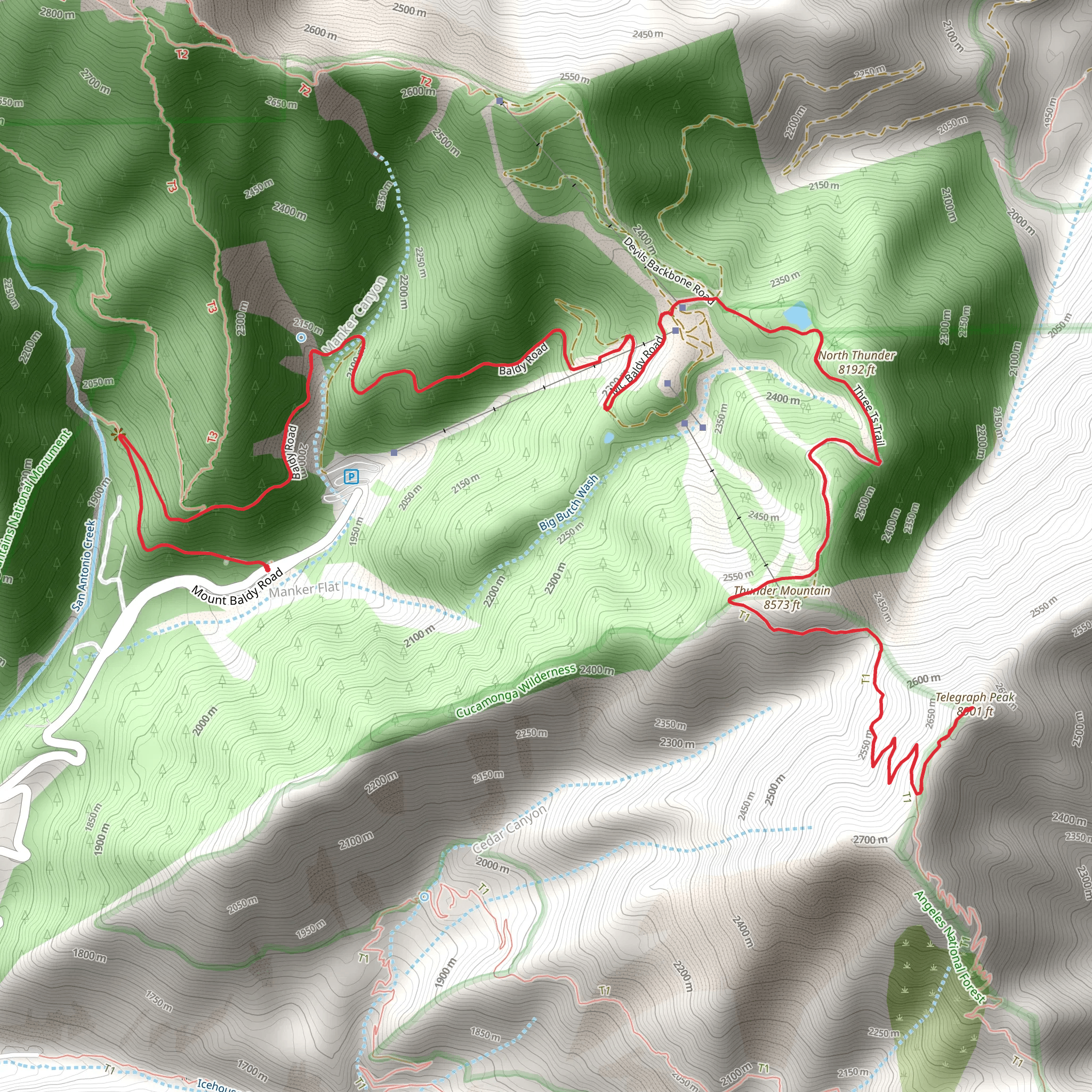 Telegraph Peak from Mount Baldy Road mobile static map