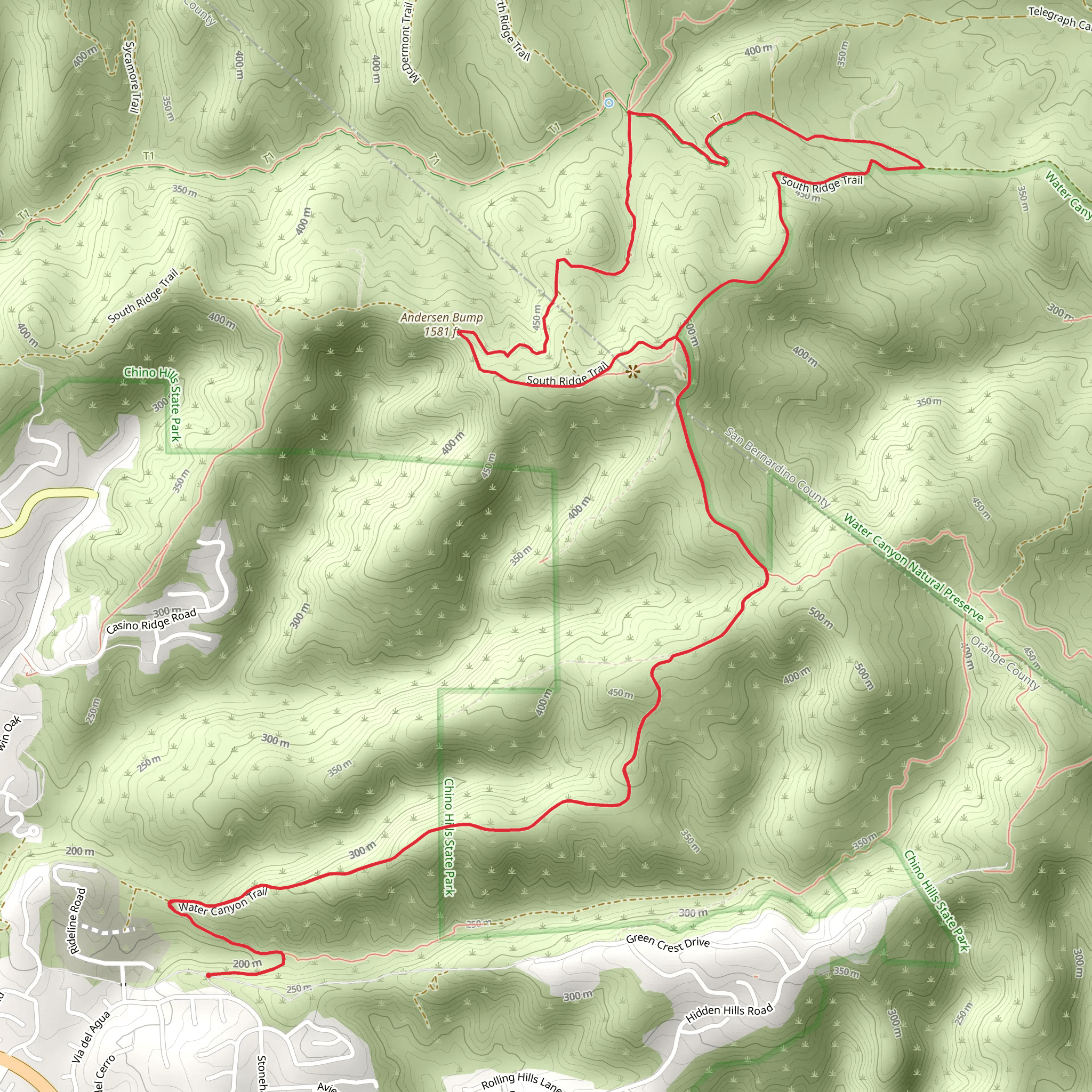 Water Canyon, Bovinian Delight and South Ridge Loop Trail mobile static map