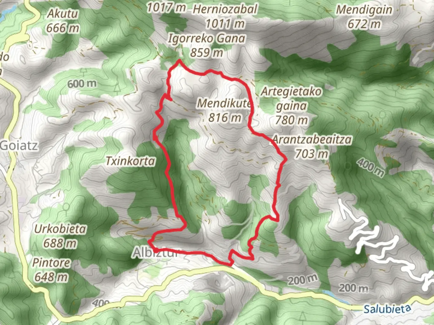 An image depicting the trail Albitzur - Ortzal - Albitzur PR GI 81 and its surrounding area.