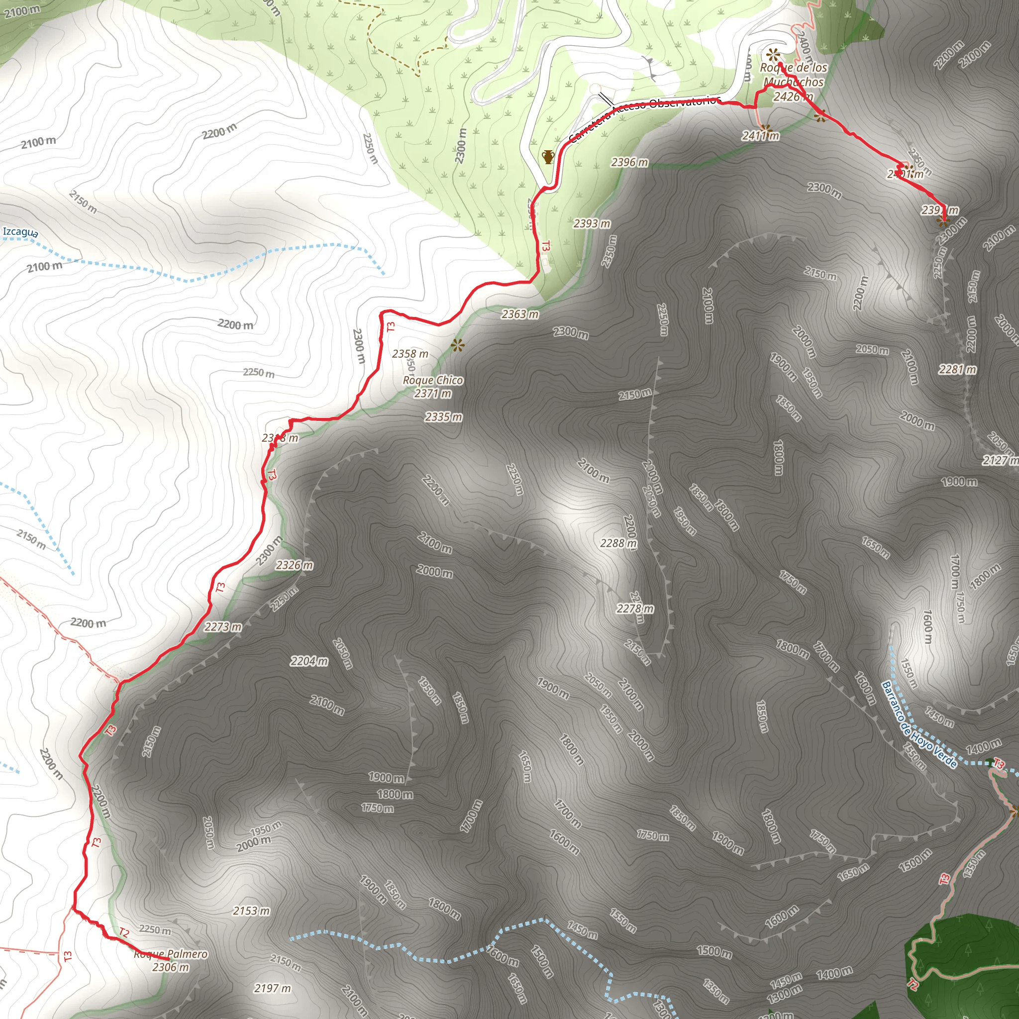 Parque Nacional de la Caldera de Taburiente – Roque de los Muchachos y Roque Palmero mobile static map