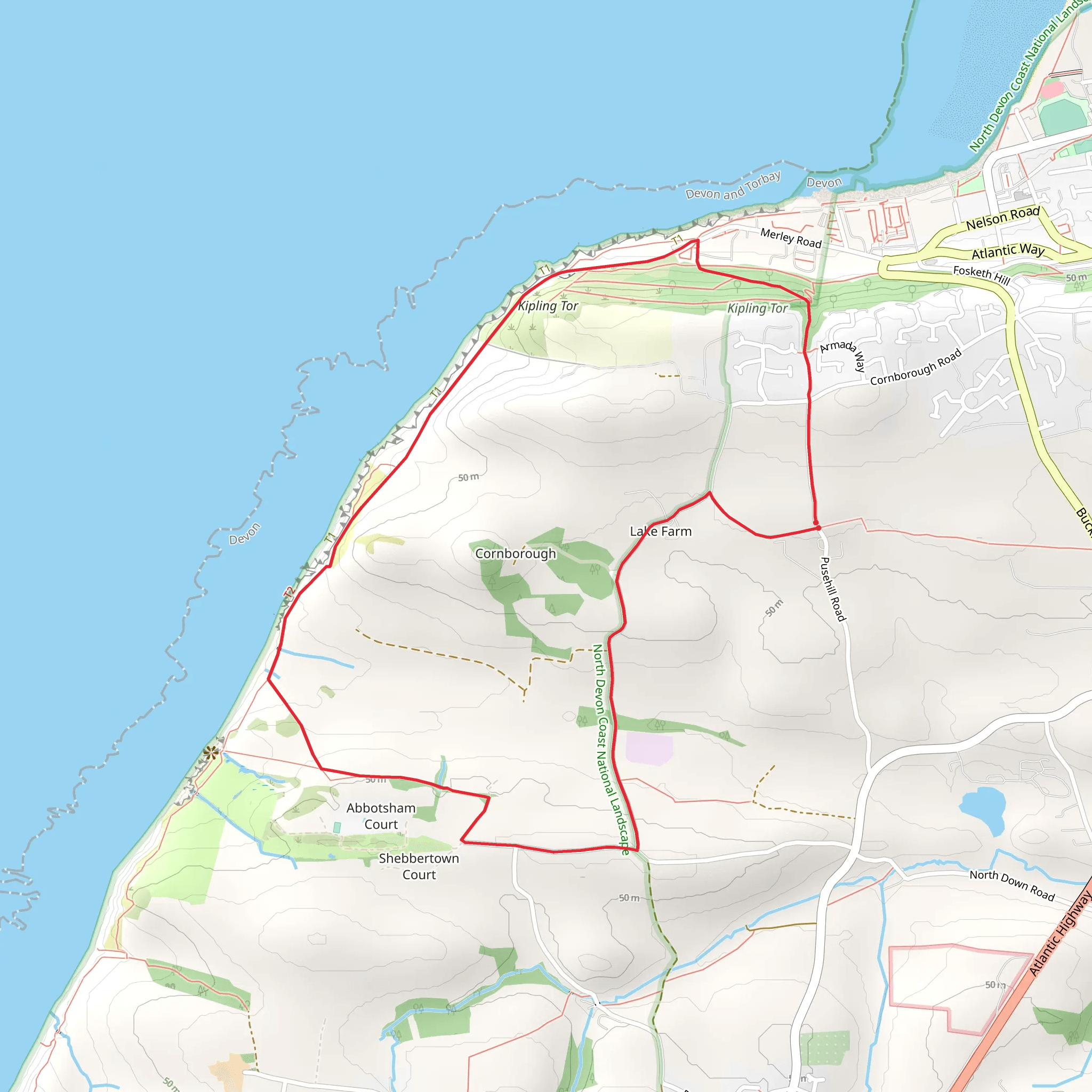 Abbotsham Cliff Beach and Kipling's Tor - Westward Ho mobile static map