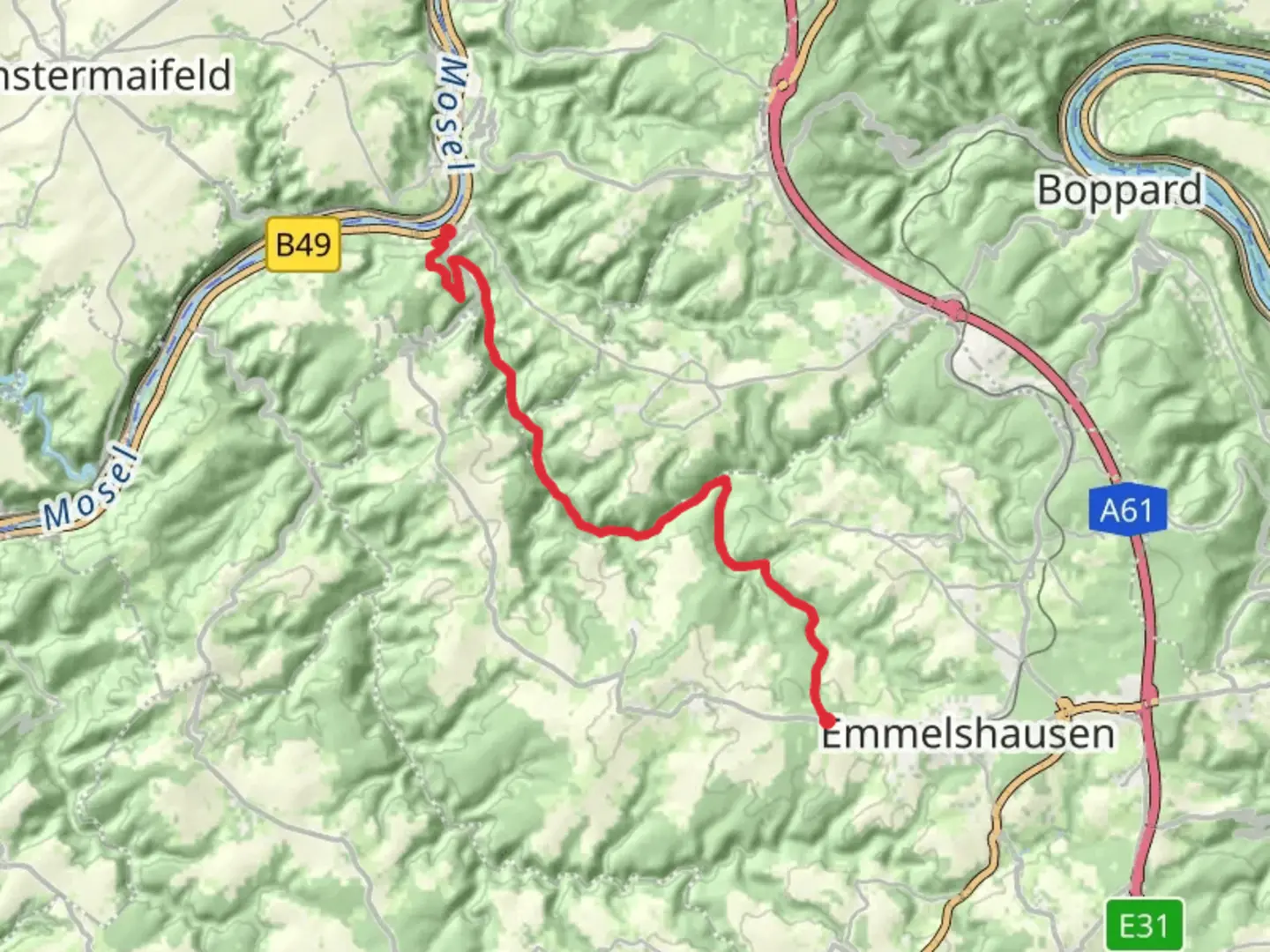 An image depicting the trail Emmelshausen to Brodenbach Walk and its surrounding area.