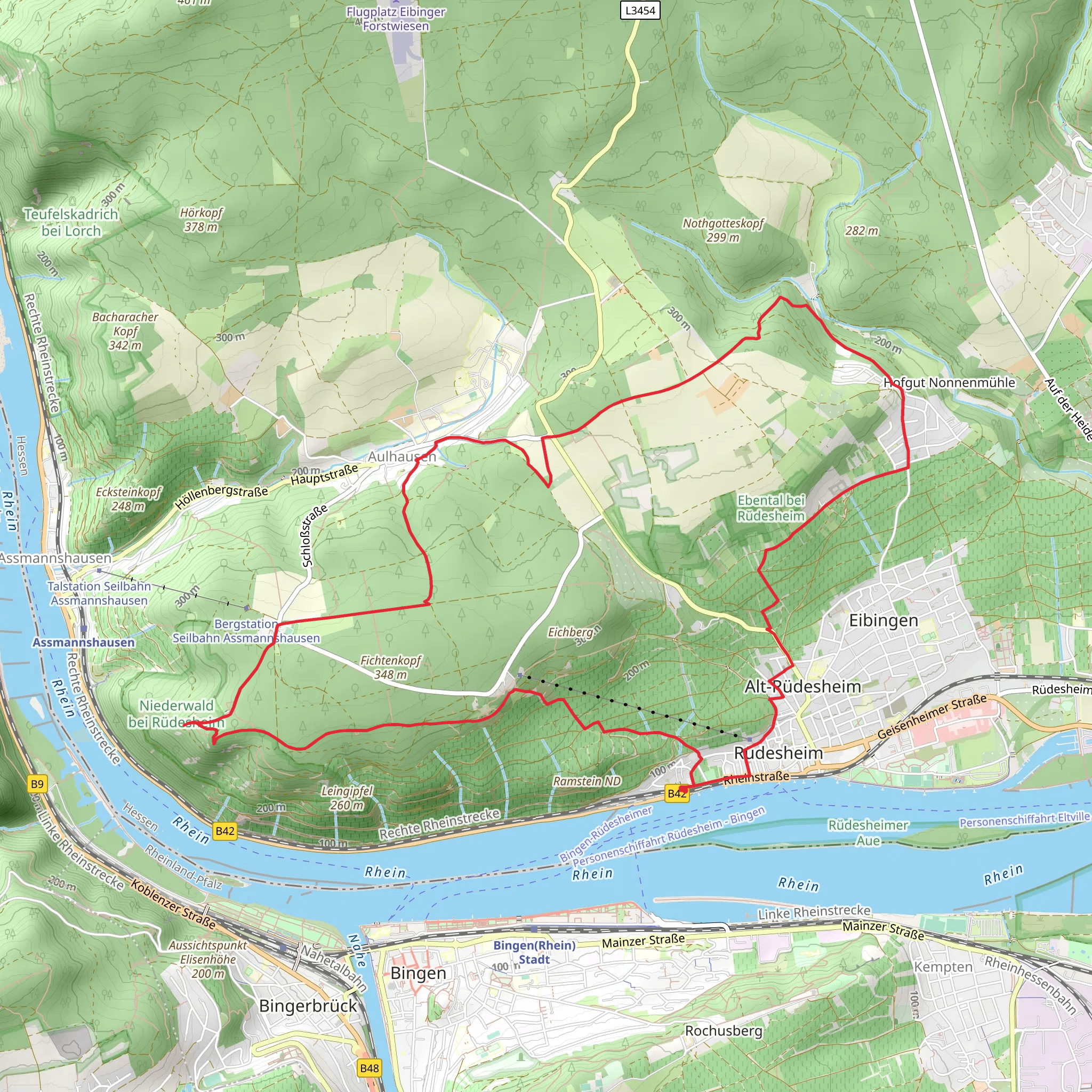 Rheinsteig Zuweg Aulhausen and Hassenweg mobile static map