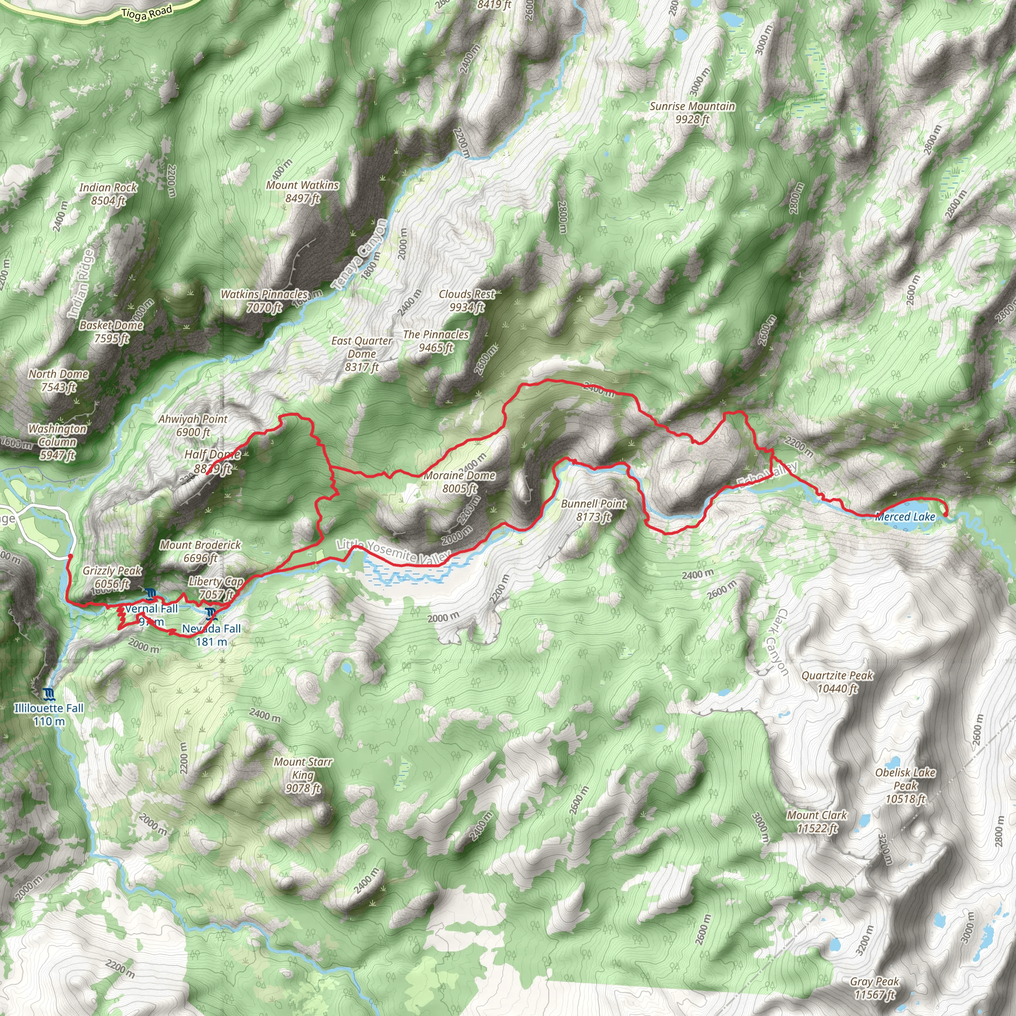 Happy Isles to Merced Lake mobile static map