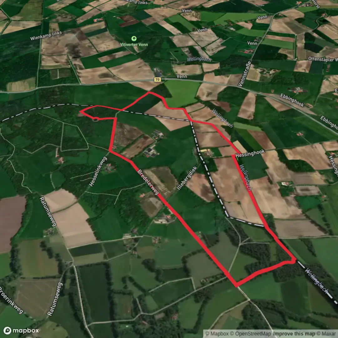 An image depicting the trail Wellingbach via Kommiezenpad and its surrounding area.