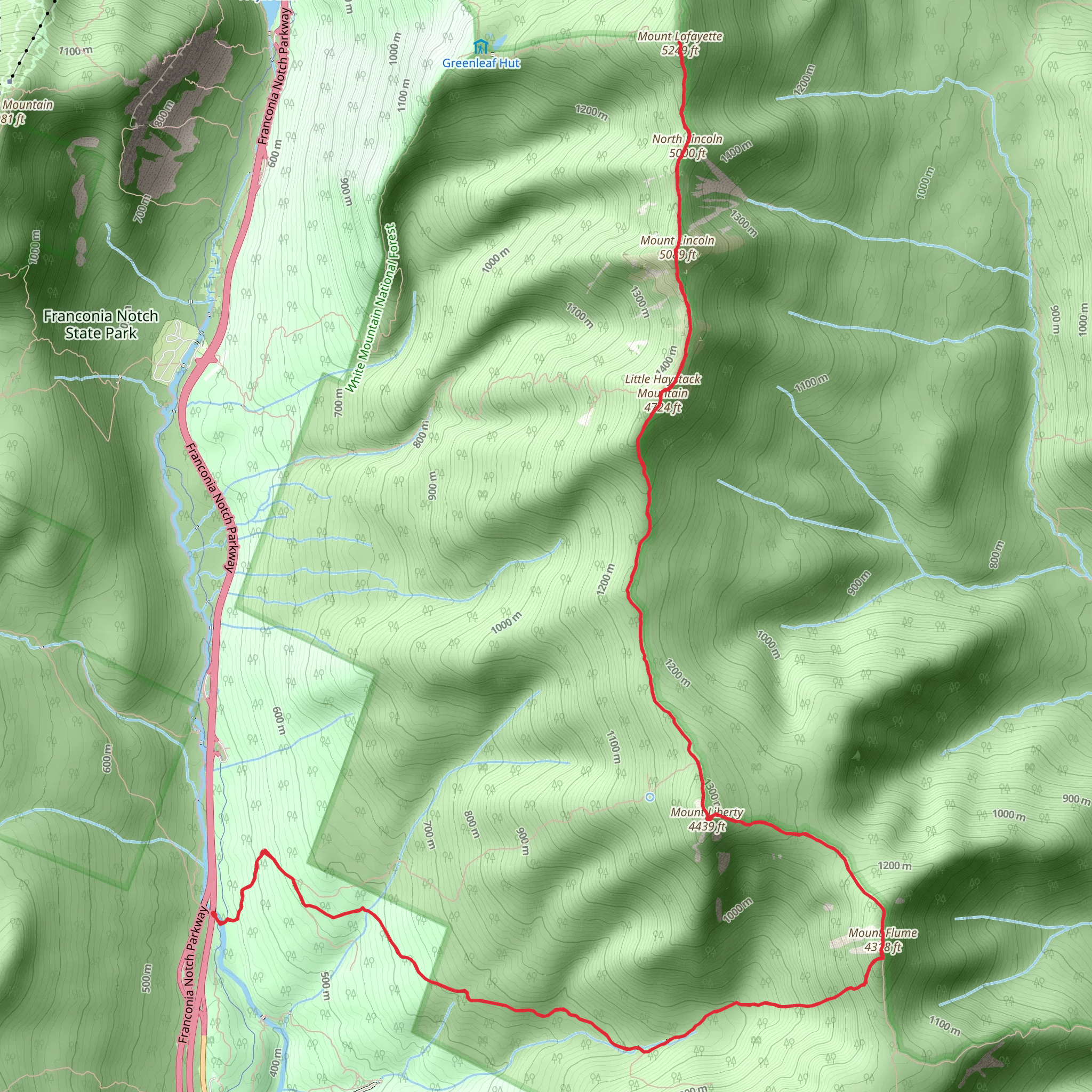 Franconia Ridge via Flume Slidetrail Trail mobile static map