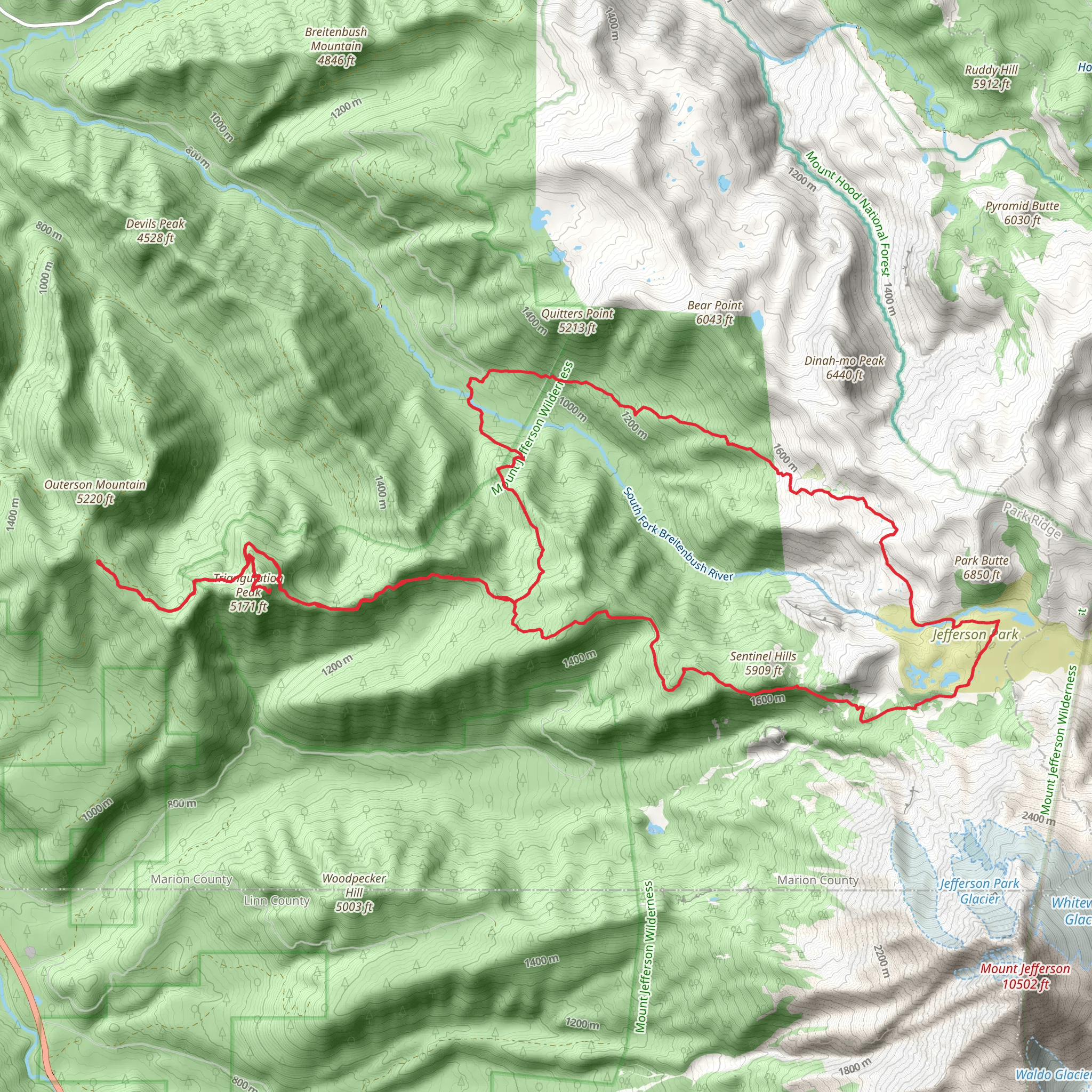 Triangulation Peak, South Breitenbush and Whitewater Loop Trail mobile static map