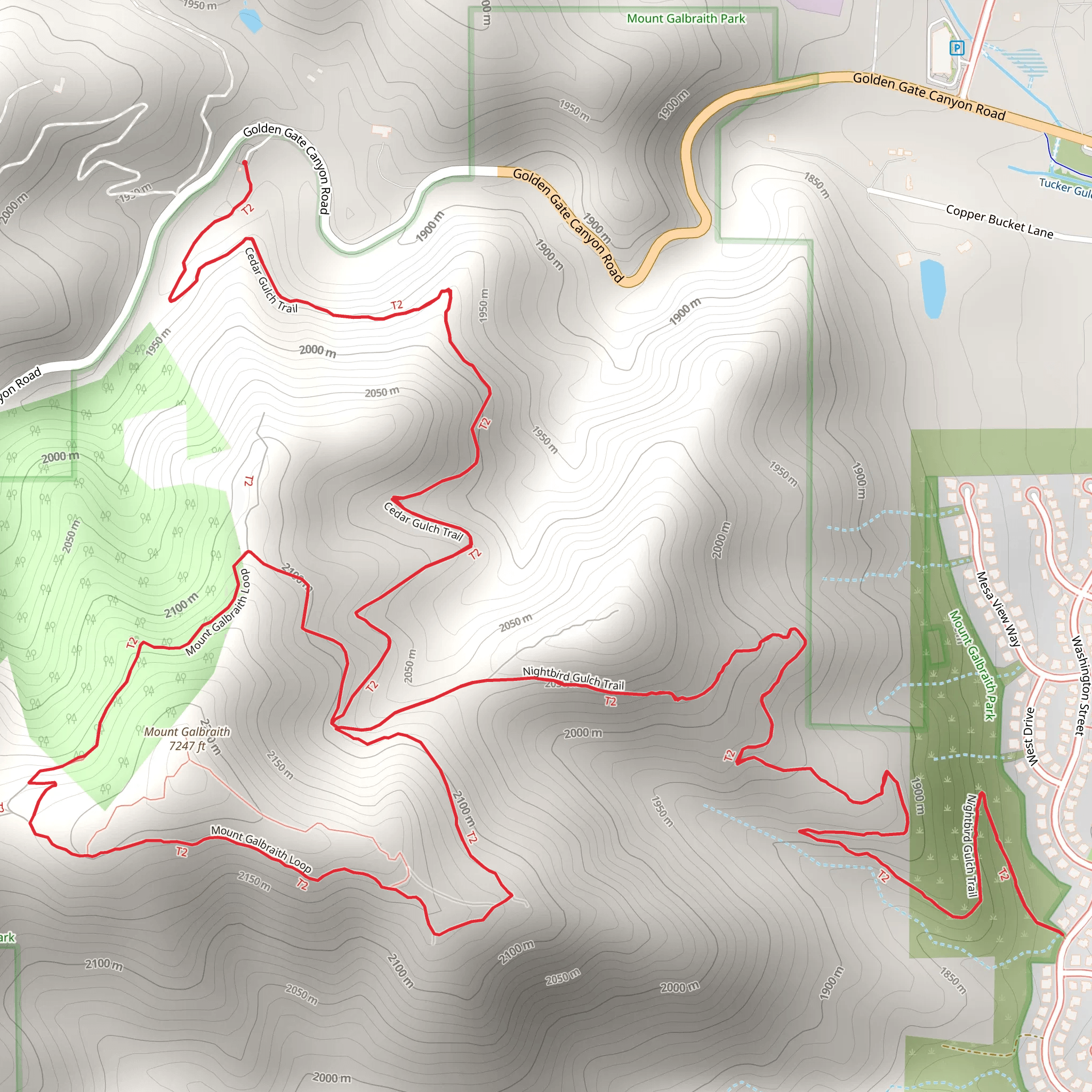 Cedar Gulch, Mount Galbraith Loop and Nightbird Gulch Trail mobile static map
