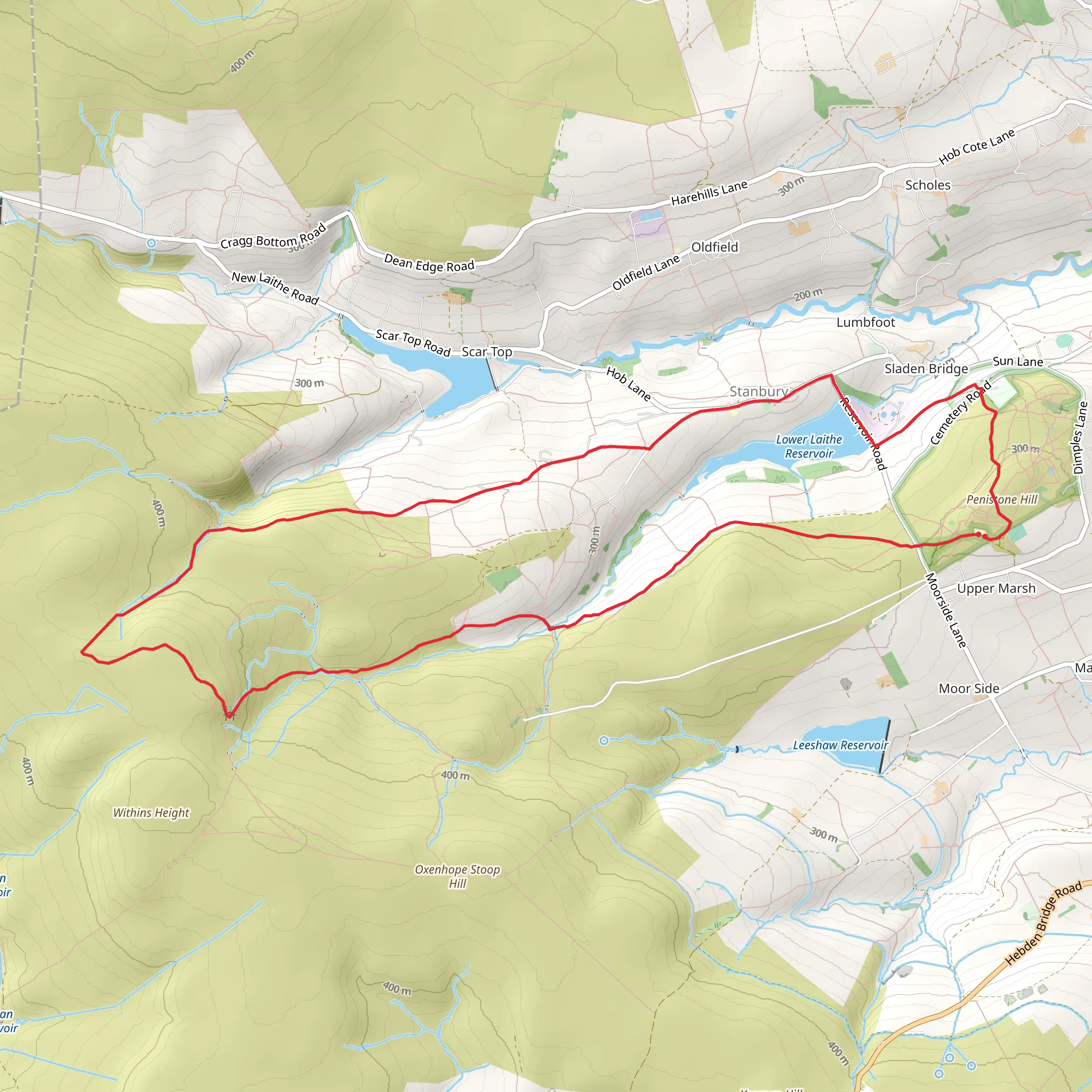 Bronte Waterfall, Top Withens and Lower Laithe Reservoir Loop mobile static map