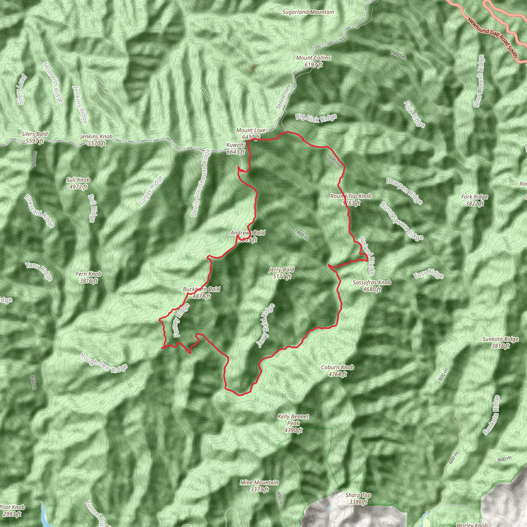 Forney Ridge, Andrews Bald, Springhouse Branch and Noland Creek Loop Trail mobile static map