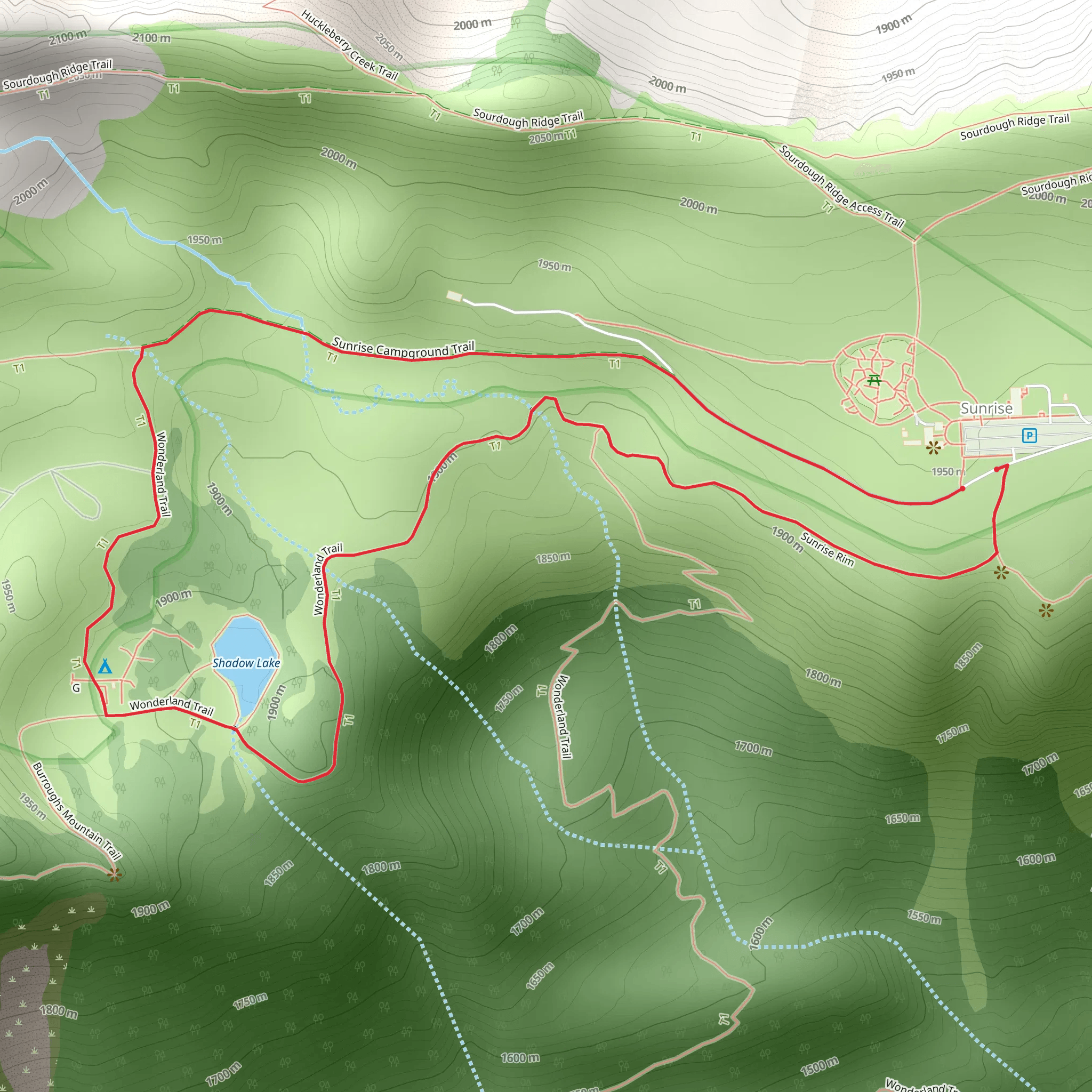 Wonderland Trail and Sunrise Rim Loop mobile static map