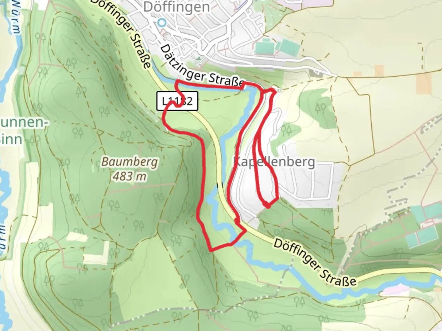 An image depicting the trail Schwippe and Baumberg Loop and its surrounding area.