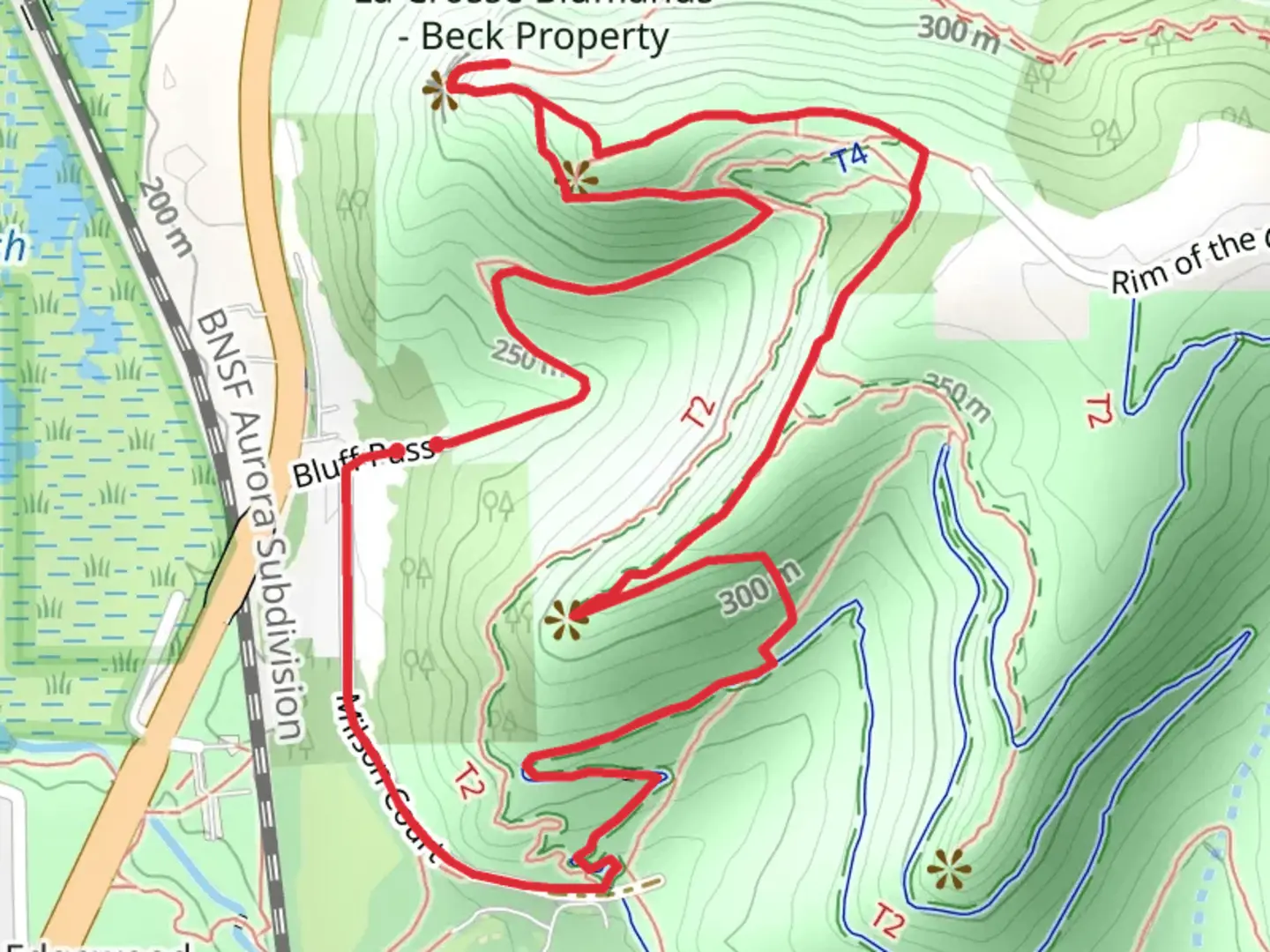 An image depicting the trail Bluff Pass, Rogue and Vista Loop and its surrounding area.