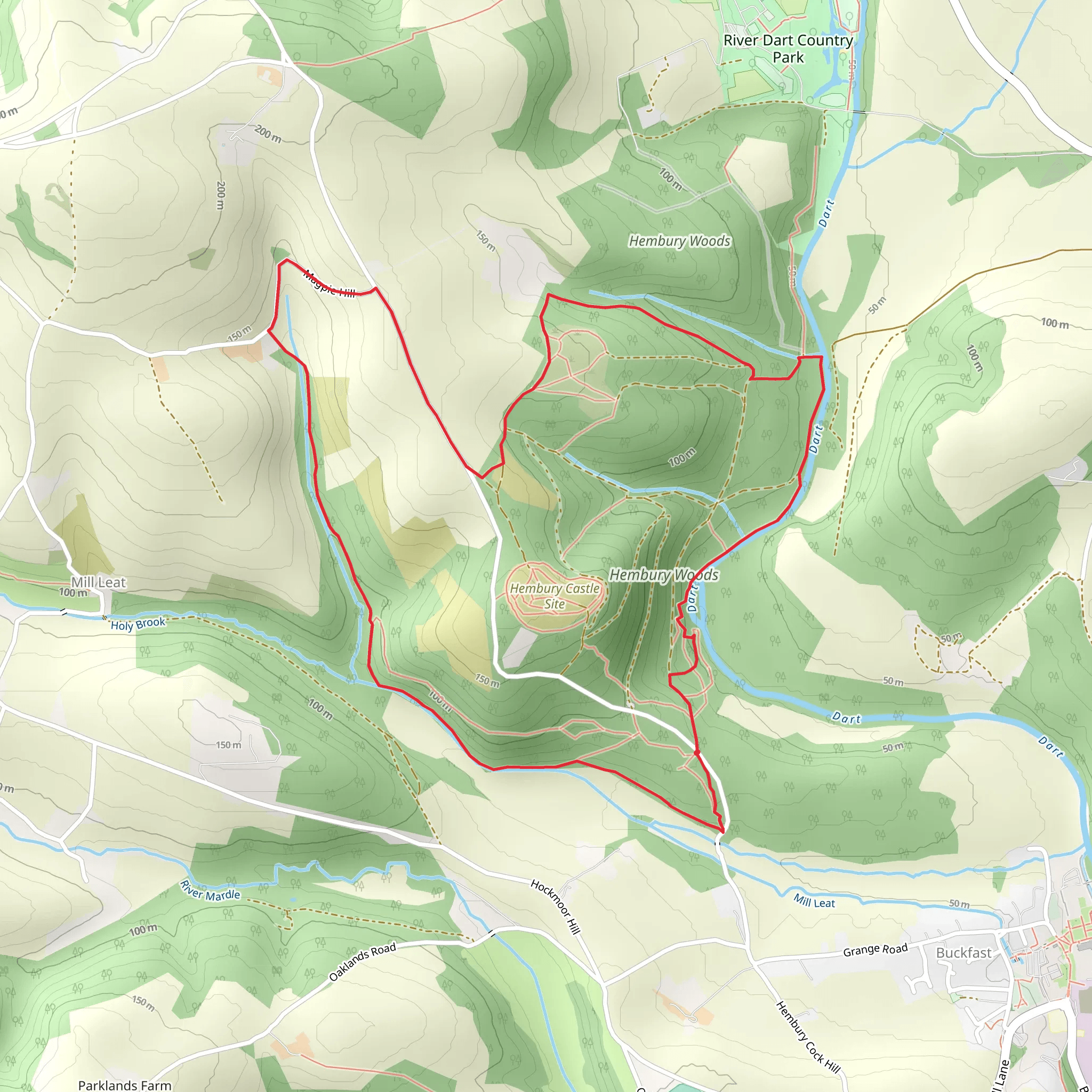 Hembury Woods and Hembury Castle Fort Loop mobile static map