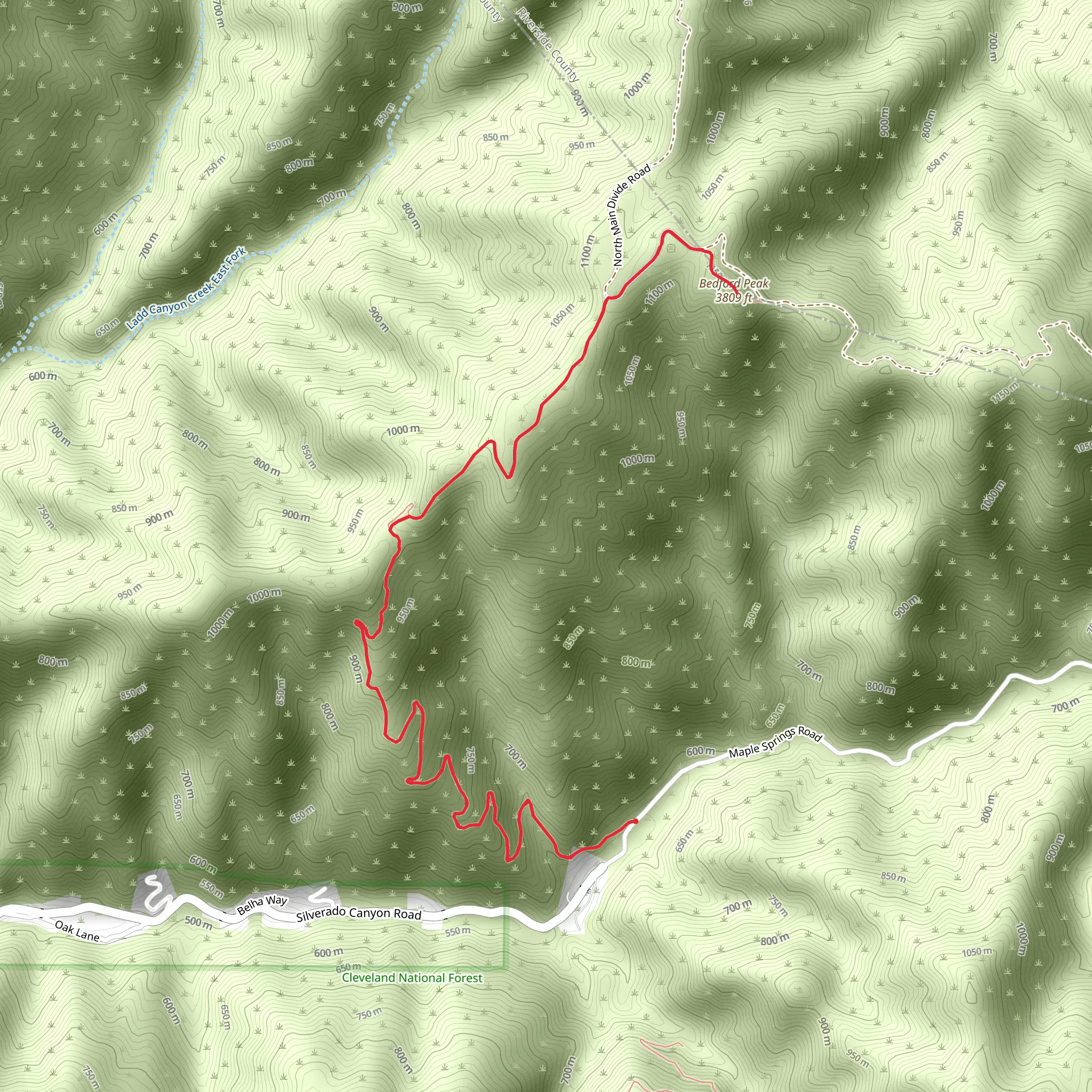 Bedford Peak via Silverado Way mobile static map