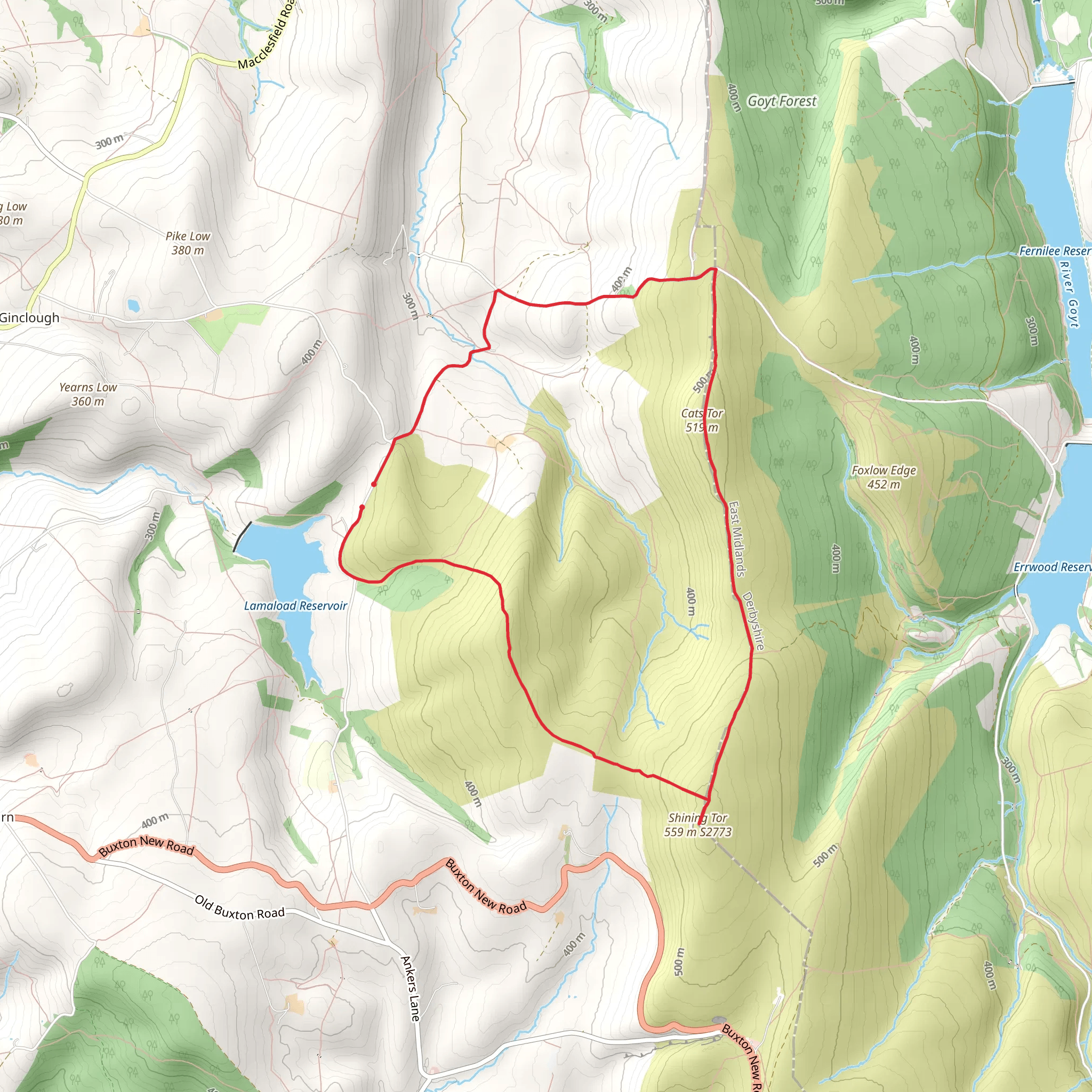 Shining Tor and Cats Tor Loop from Lamaload Reservoir mobile static map