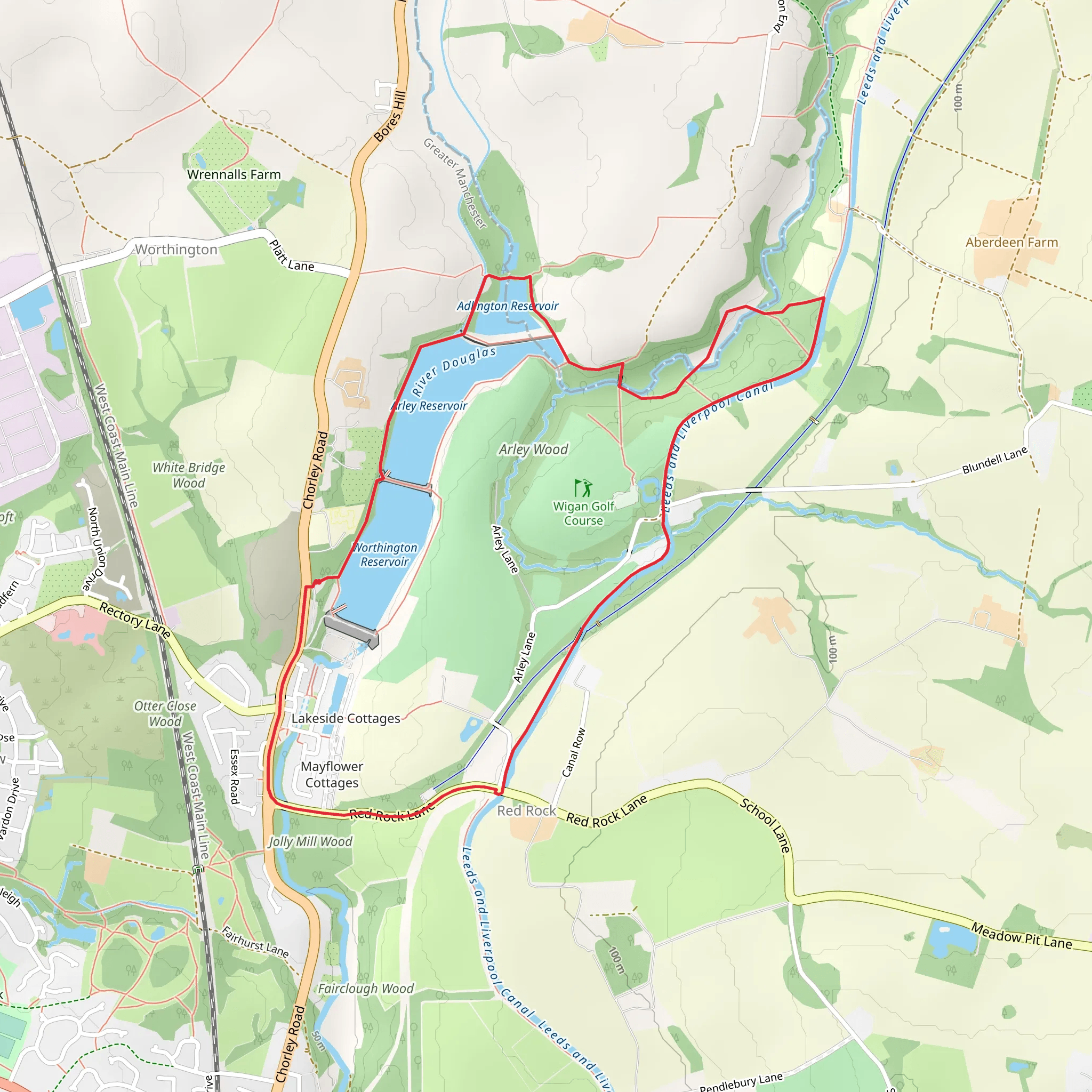 Worthington Reservoir, Arley Reservoir and Arley Wood Loop mobile static map