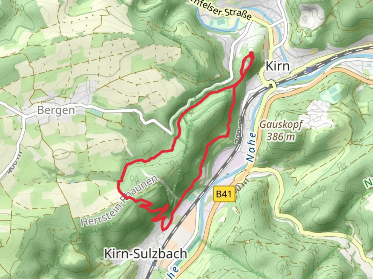An image depicting the trail Drei-Burgen Weg and Nahehoehenweg and its surrounding area.