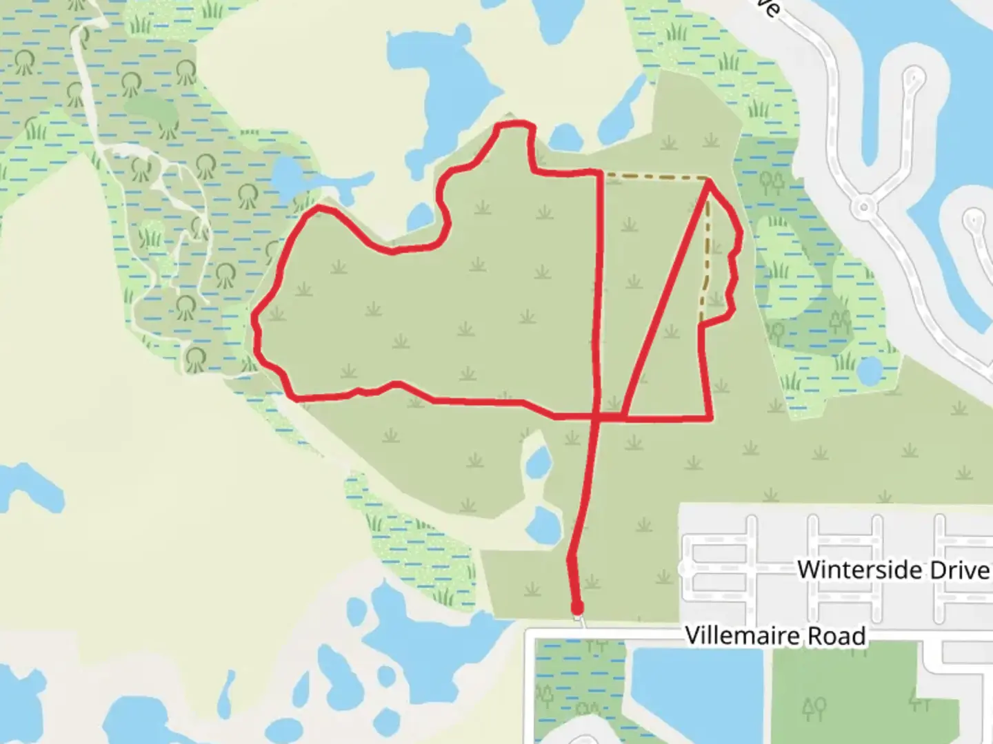 An image depicting the trail Villemaire Road Loop and its surrounding area.