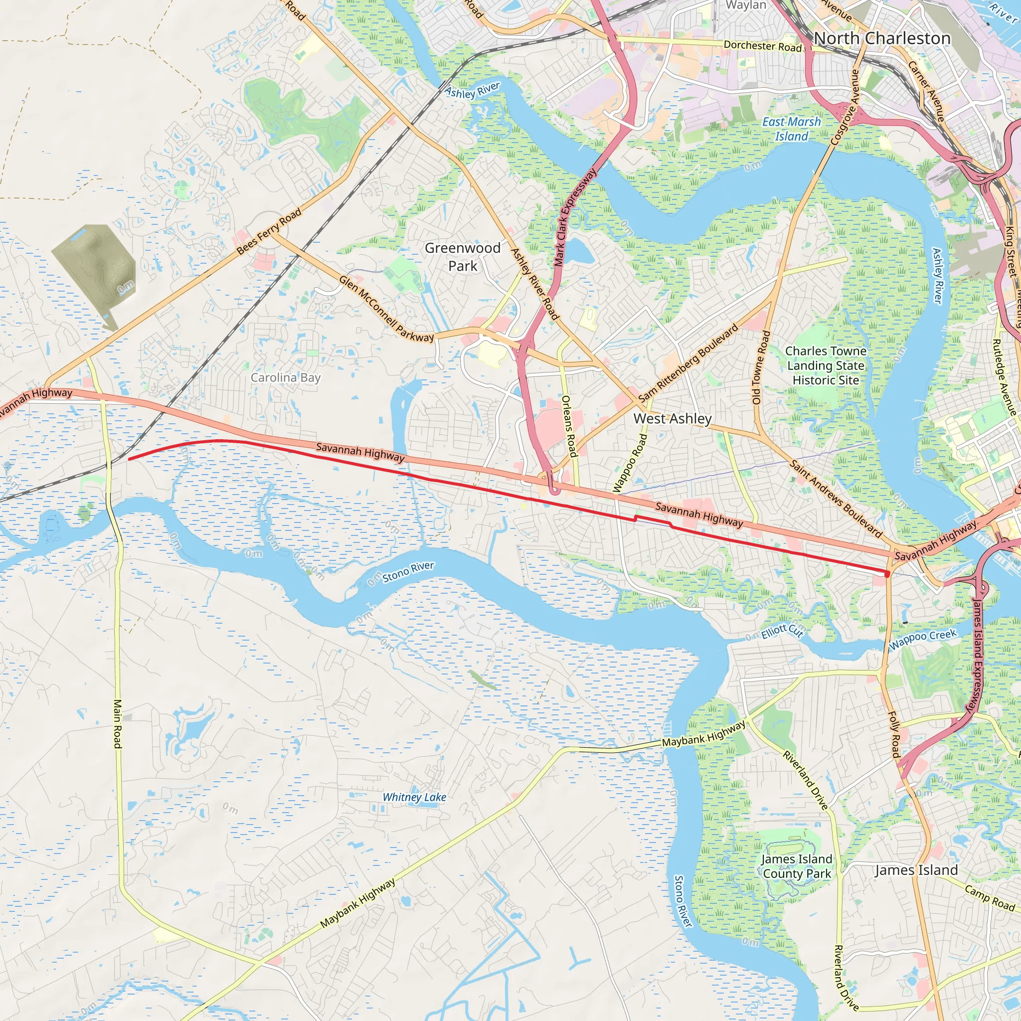 West Ashley Greenway mobile static map