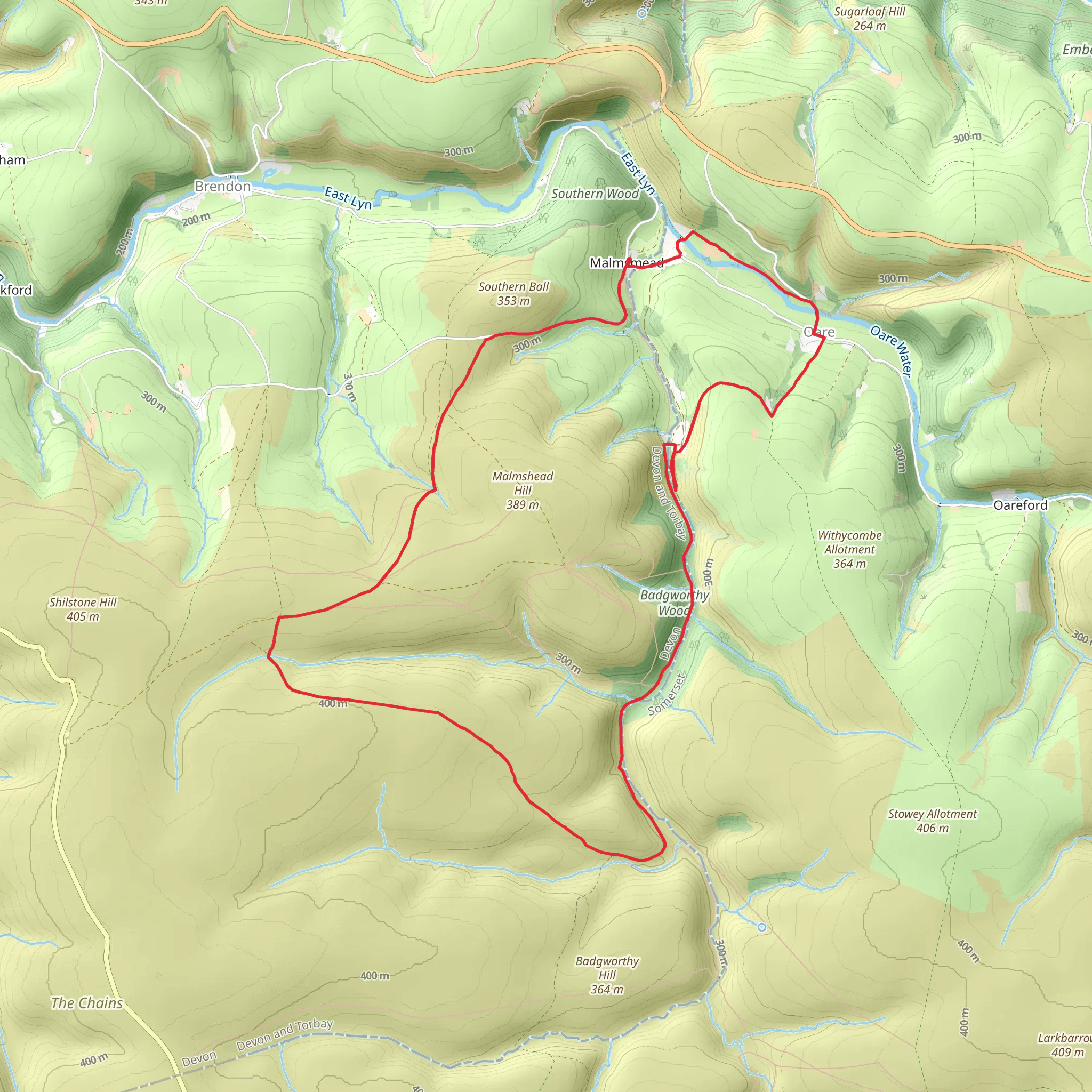 The Doone Valley from Malmsmead mobile static map