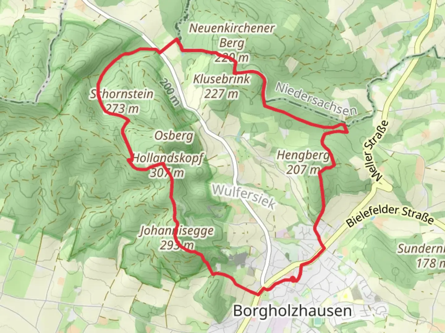 An image depicting the trail Johannisegge via Sachsenweg and Luisenturmweg and its surrounding area.