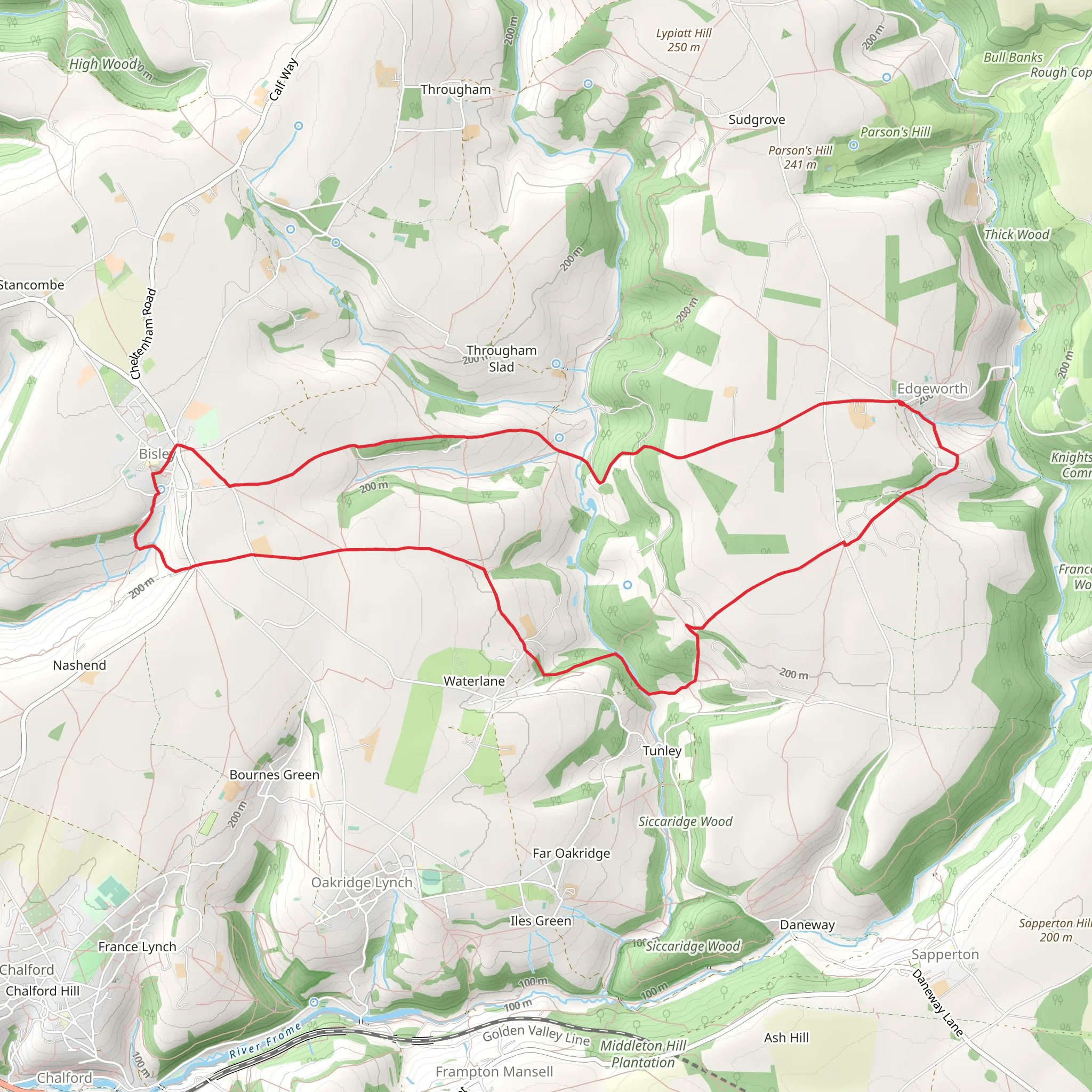 Edgeworth Country Park and Bisley-with-Lypiatt Country Park Loop mobile static map