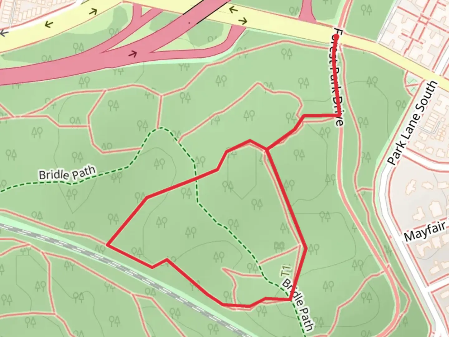 An image depicting the trail Yellow Trail Loop from Metropolitan Avenue and its surrounding area.