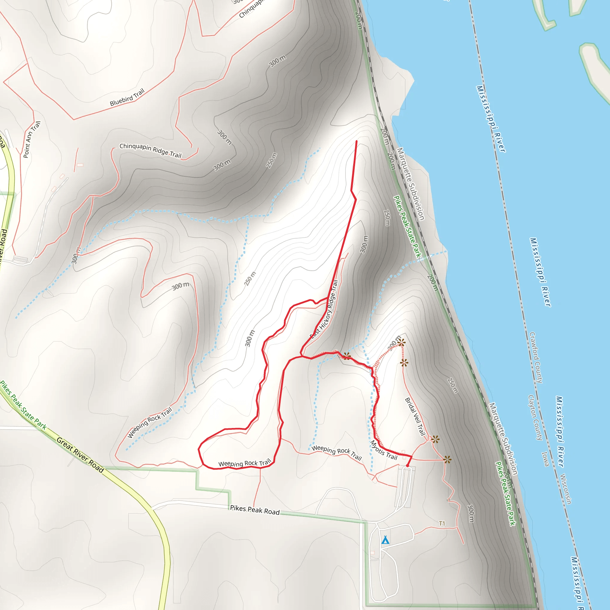 Myotis, Bridal Veil and East Hickory Ridge Loop Trail mobile static map