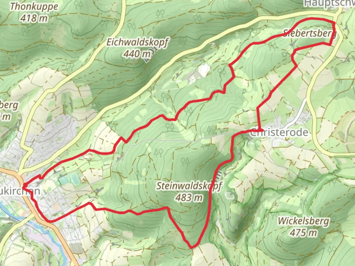 An image depicting the trail Terrainkurweg - Neukirchen Loop and its surrounding area.