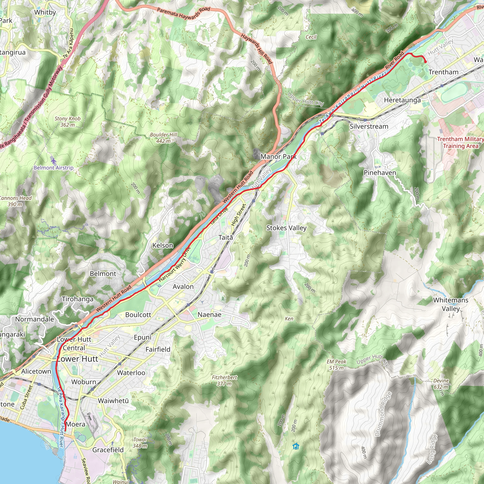Hutt River Trail from Trentham Memorial Park mobile static map
