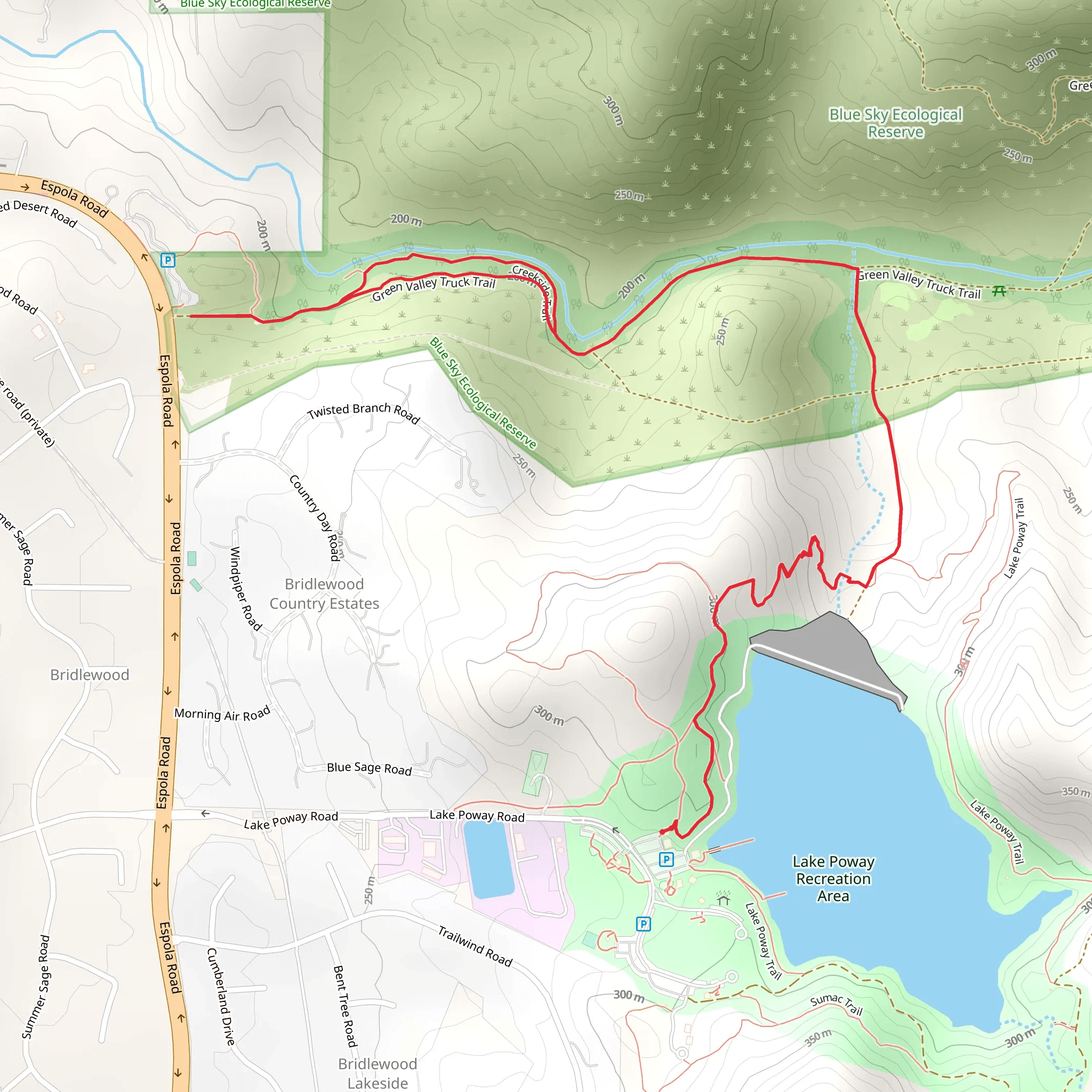 Lake Poway, Creekside Trail and Green Valley Trail mobile static map