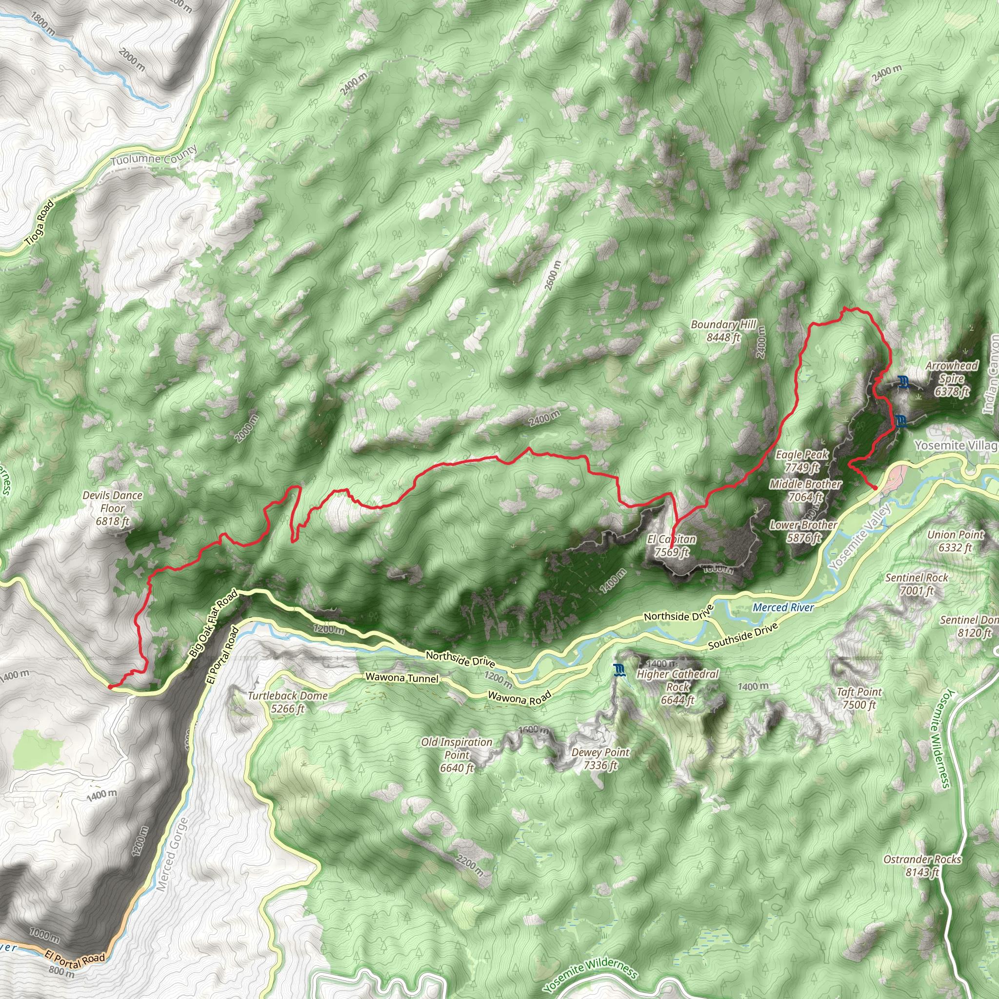 El Capitan Peak and Eagle Peak Creek via El Capitan Trail mobile static map
