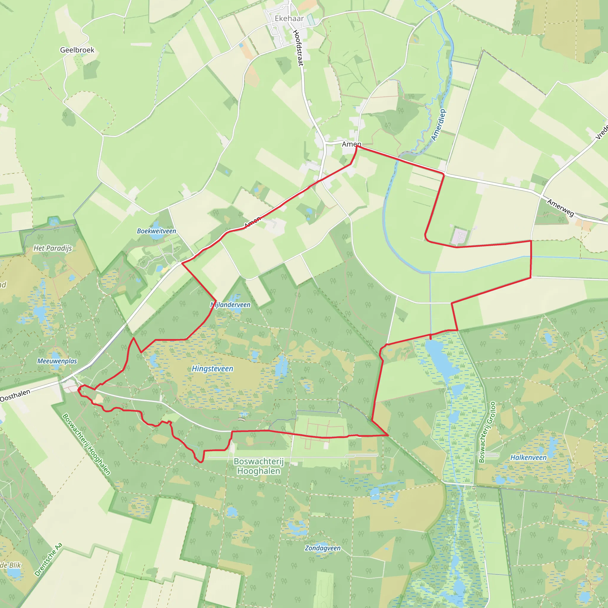 Boswachterij Hooghalen and Amerdiep via Melkwegpad mobile static map