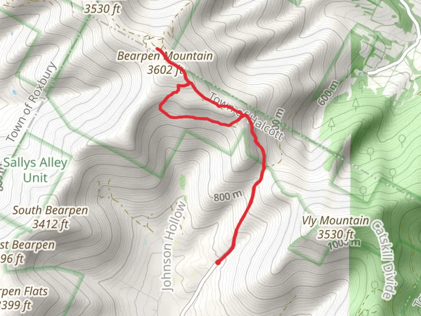 An image depicting the trail Bearpen Mountain from County Road 3 and its surrounding area.