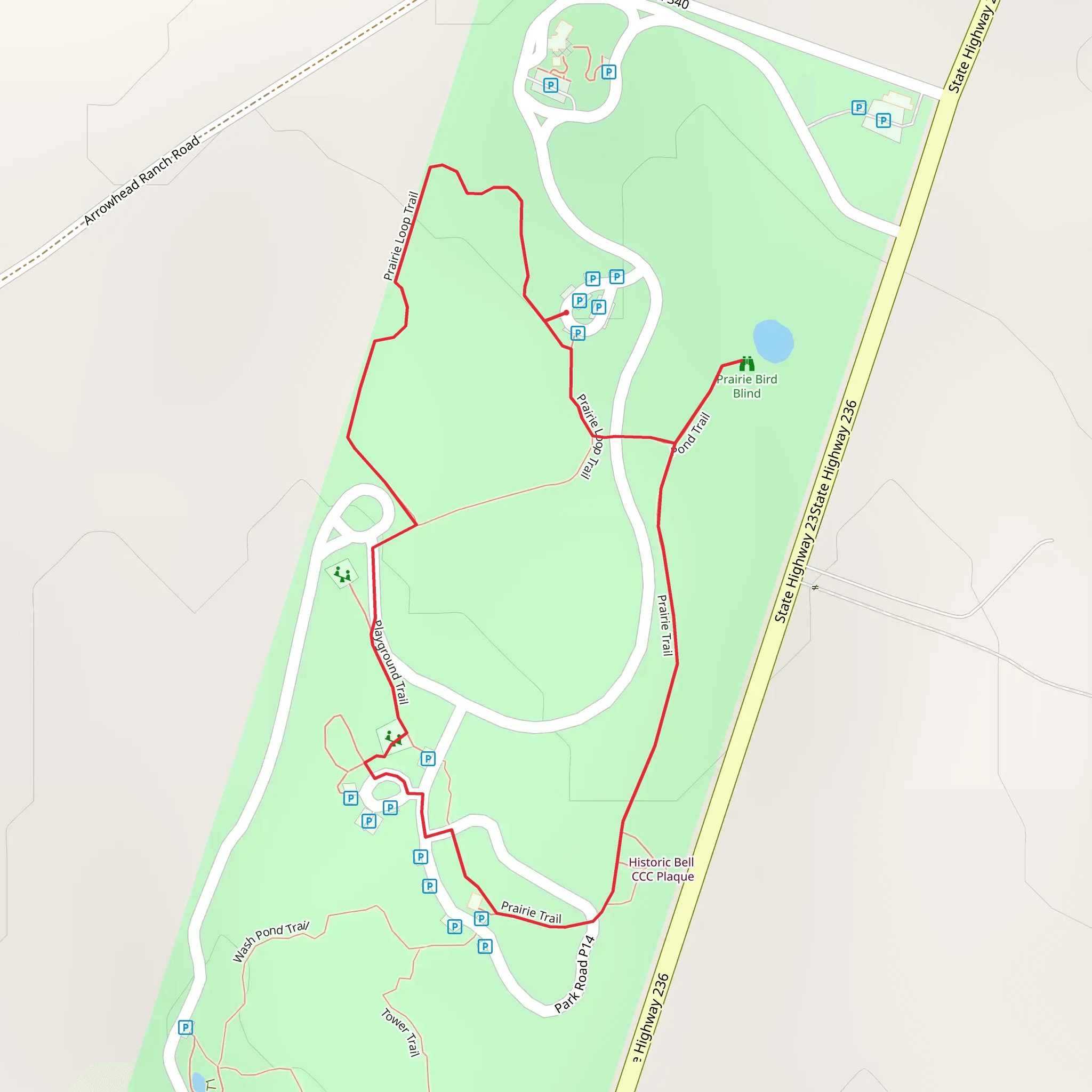 Prairie, Pond and Playground Loop Trail mobile static map