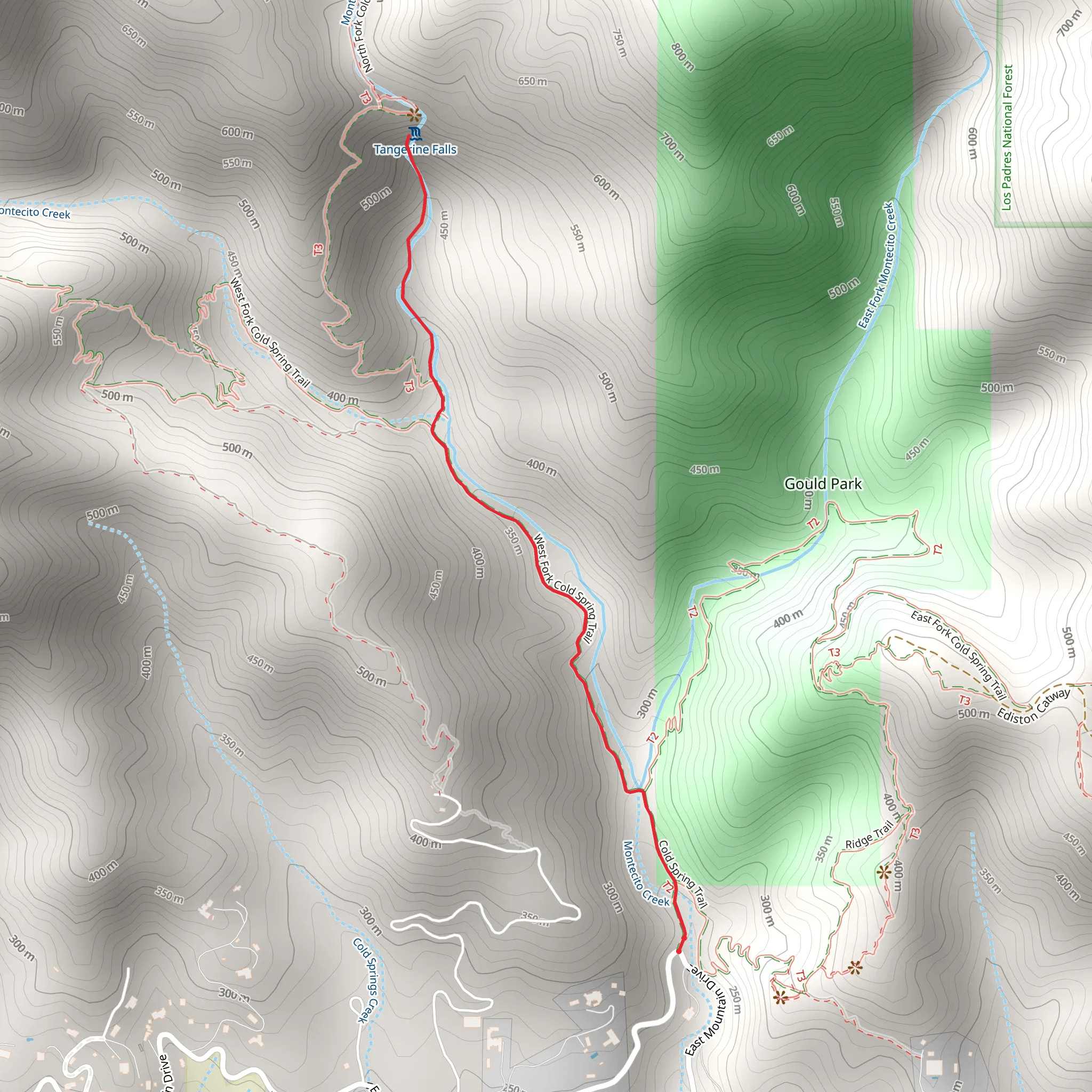 Montecito Creek and West Fork Cold Spring Trail mobile static map
