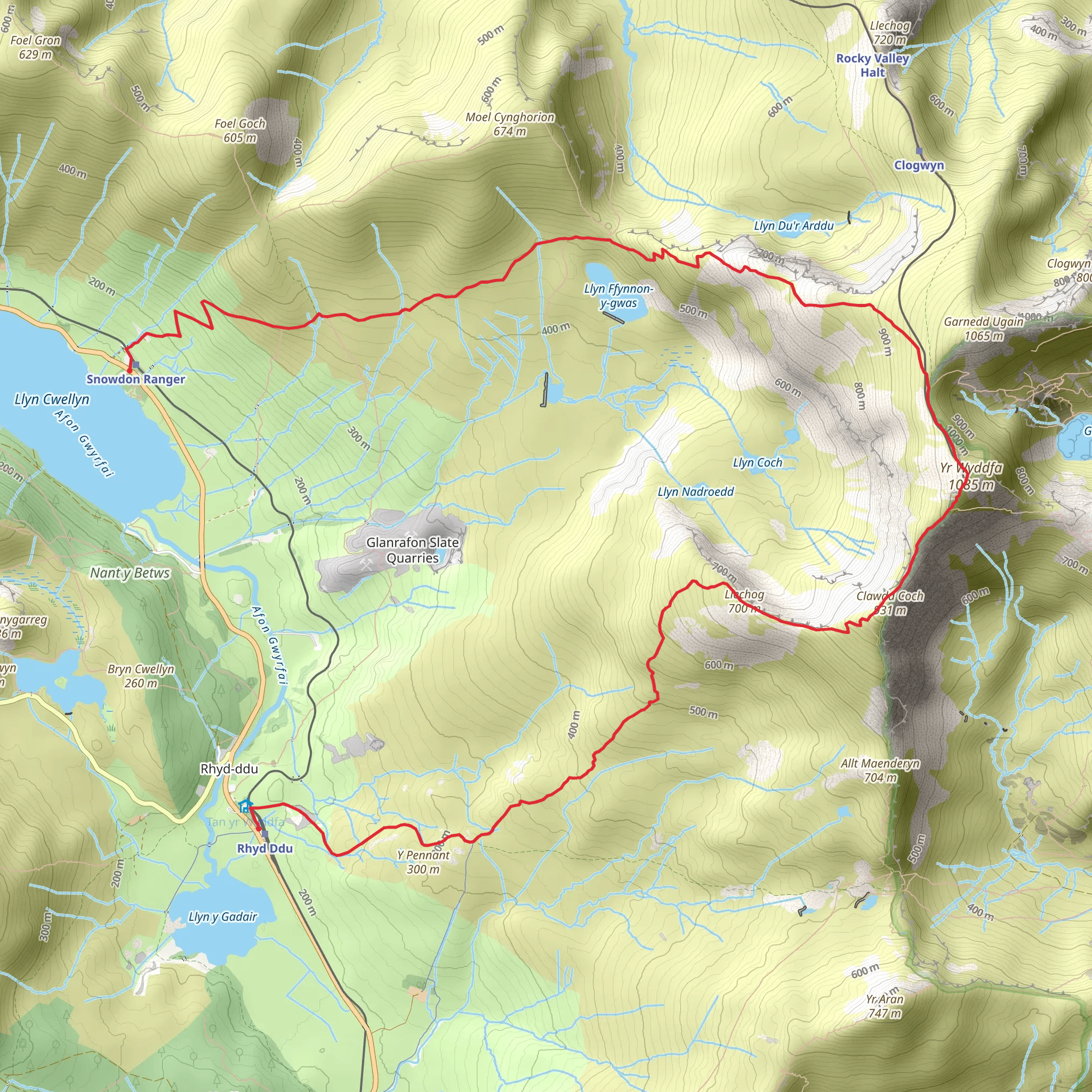 Snowdon by Rhyd-Ddu and Snowdon Ranger Paths mobile static map