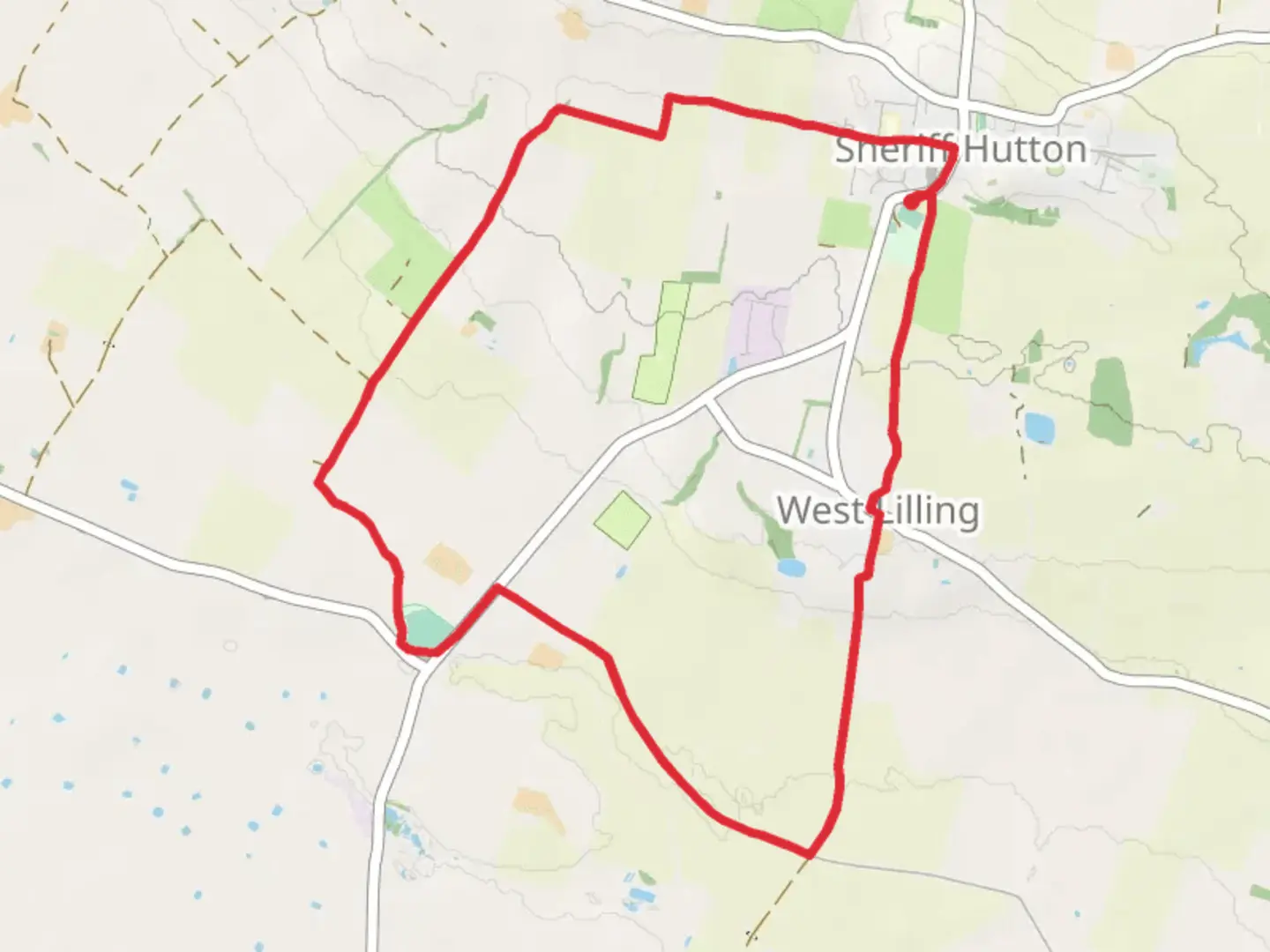 An image depicting the trail Sheriff Hutton to West Lilling Loop and its surrounding area.